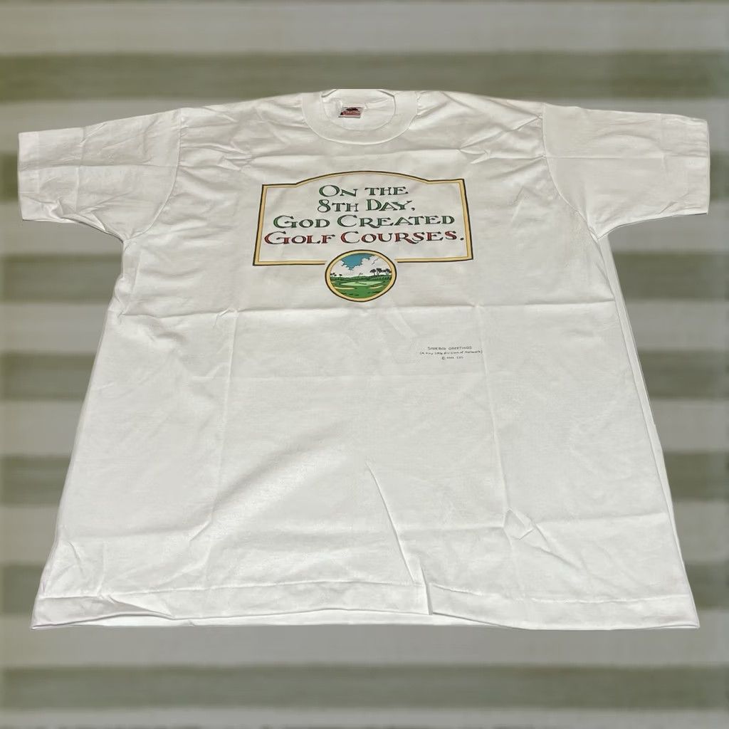Fruit Of The Loom VINTAGE Fruit of the Loom T-Shirt Mens XL White Short Sleeve Crew Neck Funny 90s Single Stitch Shoebox On The 8th Day God Created Golf Size US XL / EU 56 / 4 - 1 Thumbnail