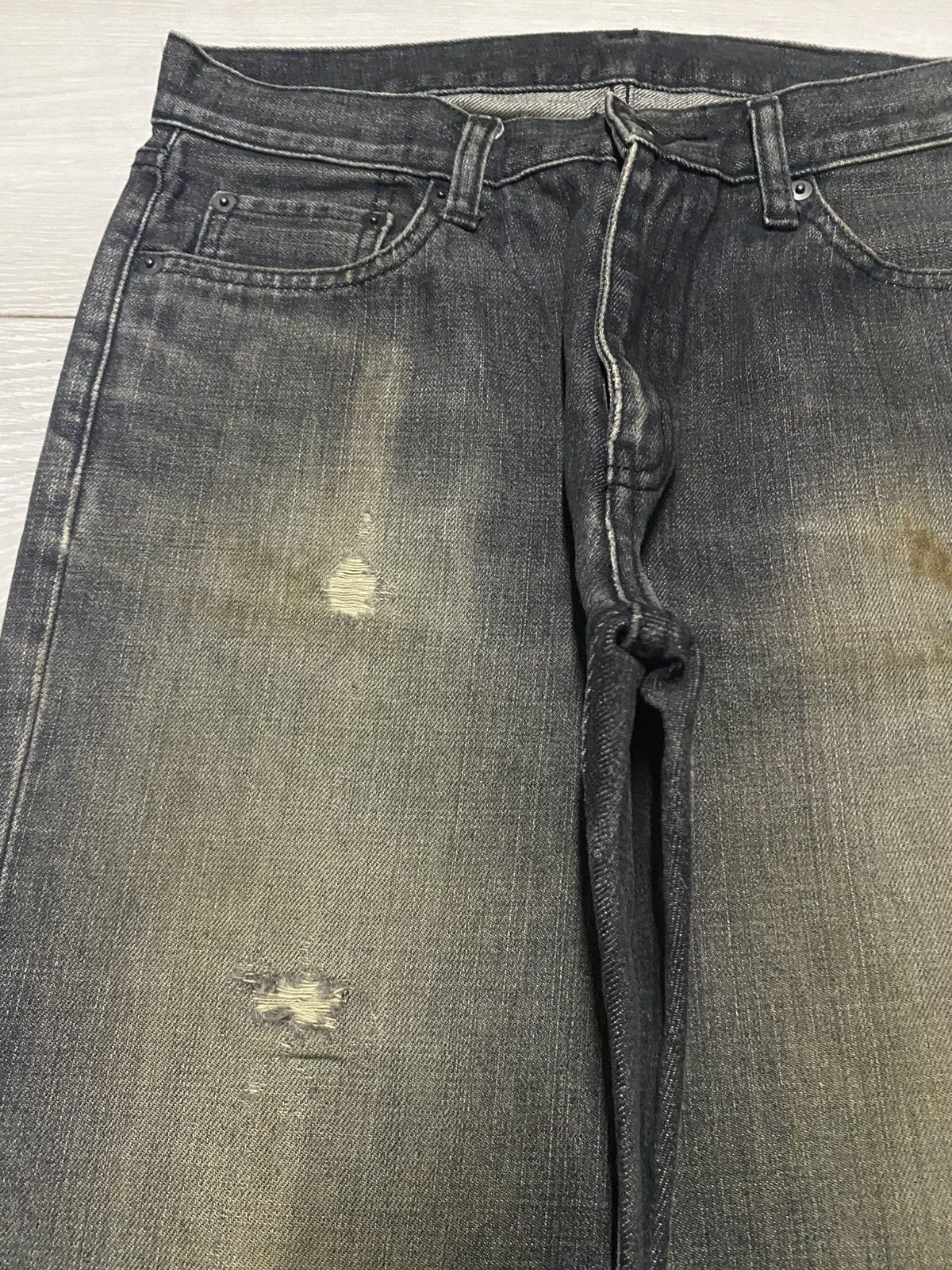 Uniqlo Vintage Japanese Brand Uniqlo Black Denim Distressed Jeans Size US 30 / EU 46 - 7 Thumbnail