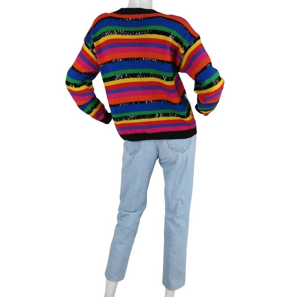 Vintage 1980s Vintage Rainbow Sequin Sweater Size M / US 6-8 / IT 42-44 - 3 Thumbnail