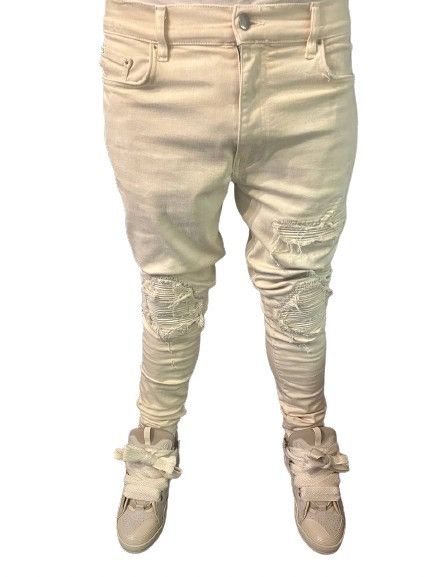 Amiri Cream Amiri MX1 Ripped Patch Style Cream Denim W34 Size US 34 / EU 50 - 5 Thumbnail