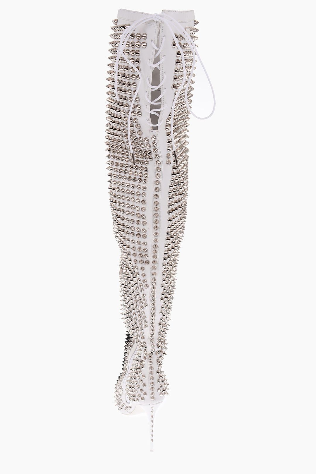 Philipp Plein og1mm0824 Leather Studded Over Knee Boots in Black & White Size US 7 / IT 37 - 3 Thumbnail