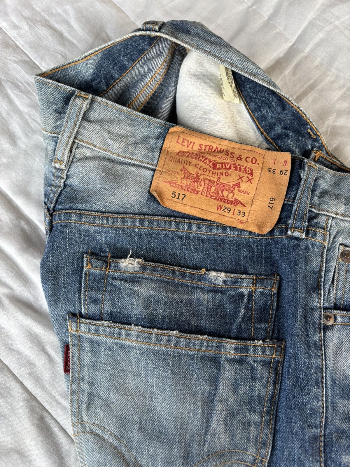 Hedi Slimane × Jean × Levi's Vintage Levis 517 Japan Flare Bootcut Distressed Denim Jean Size US 29 - 9 Thumbnail