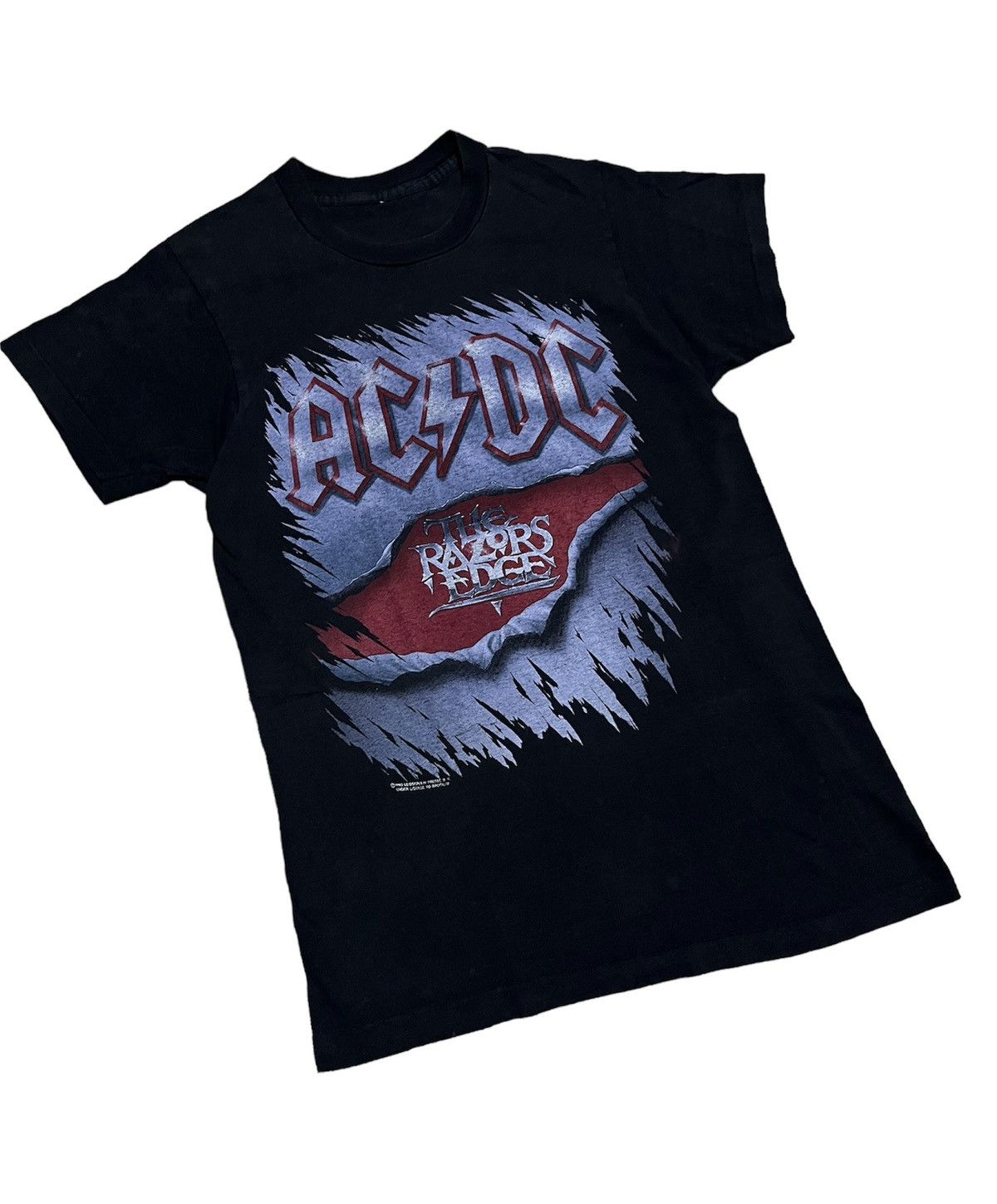image of Acdc x Brockum Vintage Ac/dc The Razors Edge Tour Tee 80's in Black, Men's (Size Small)