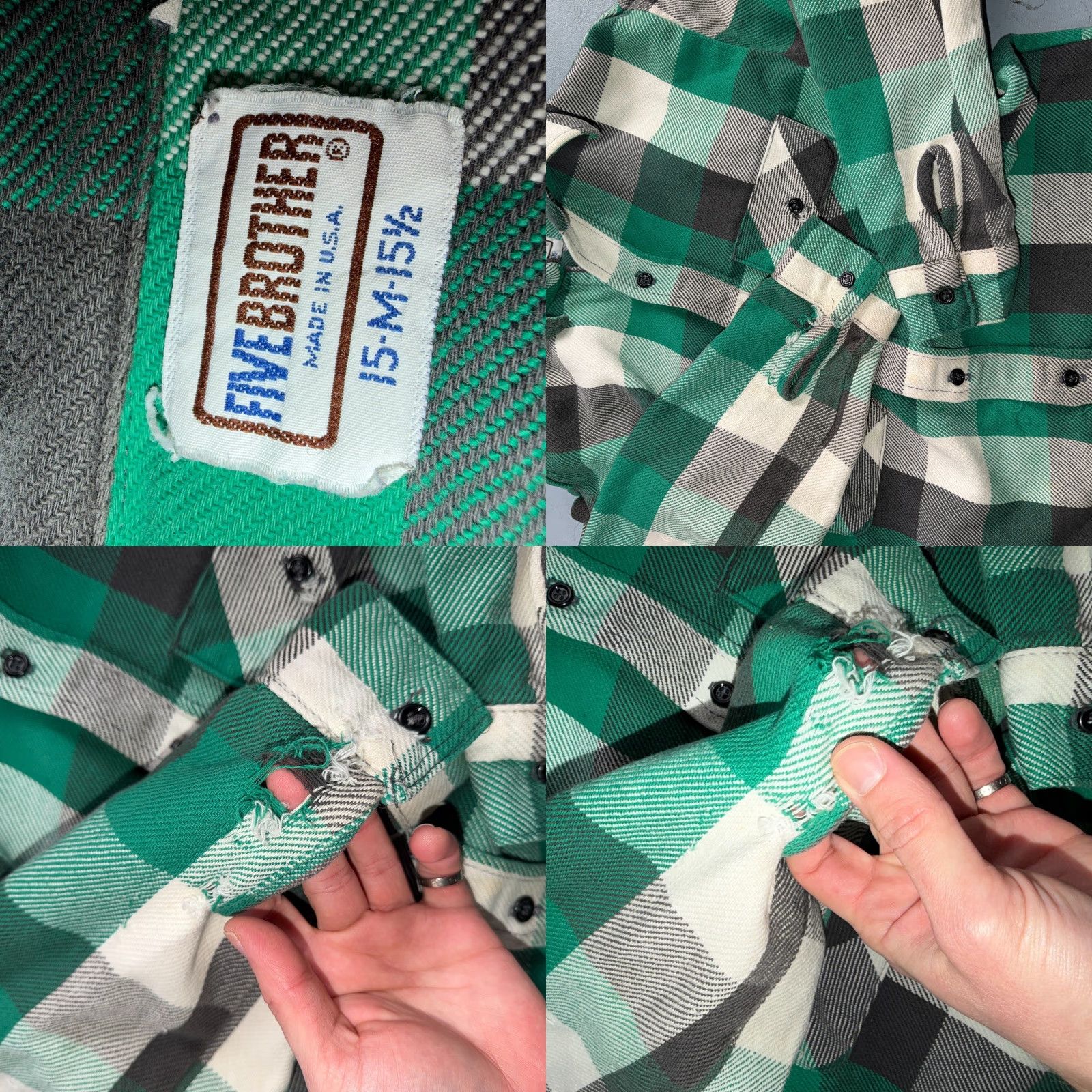 Vintage VTG Five Brother Shirt Mens M Shadow Plaid Flannel USA Green 1980s 80s Black Size US M / EU 48-50 / 2 - 8 Thumbnail