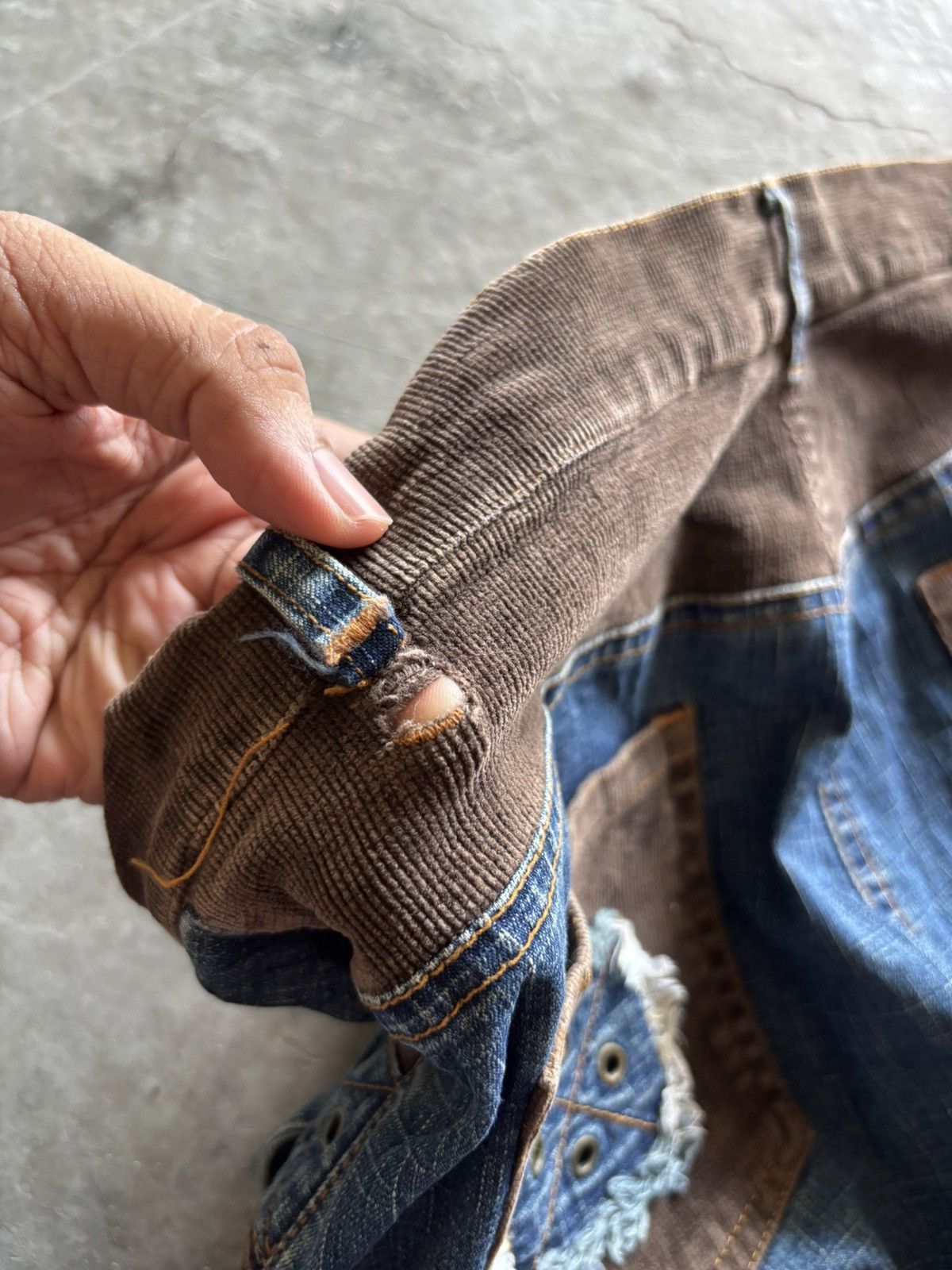 Japanese Brand PLACEMI flare japanese jeans hybrid denim curduroy Size US 31 - 16 Thumbnail