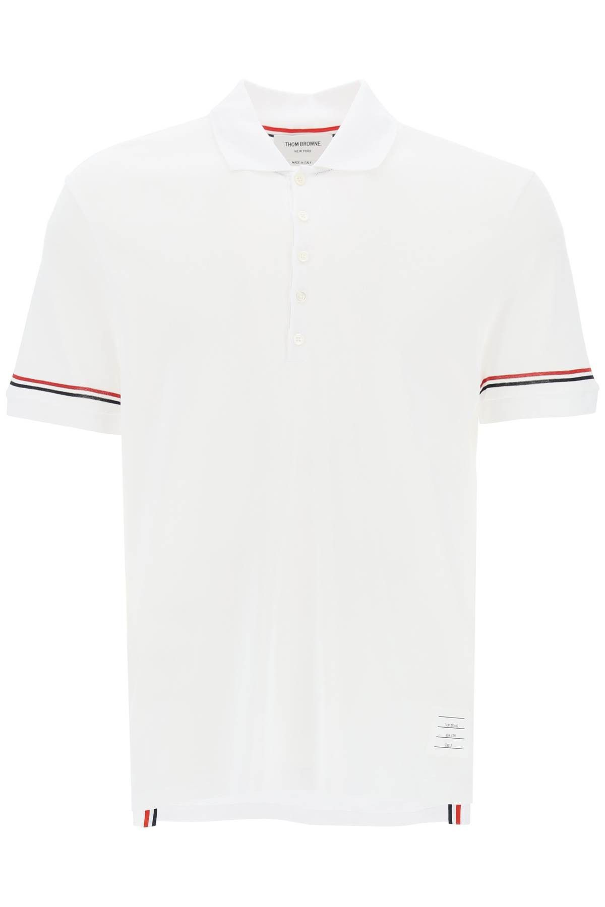 image of Thom Browne Tricolor Intarsia Polo Shirt in White, Men's (Size XL)