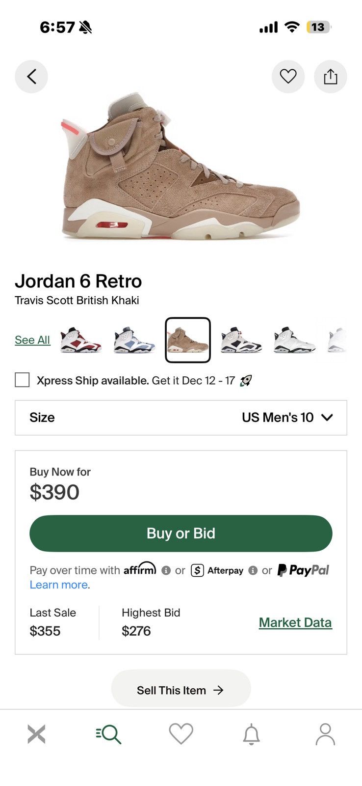 Jordan Brand × Travis Scott Jordan 6 Retro x Travis Scott British Khaki Size US 10 / EU 43 - 12 Thumbnail