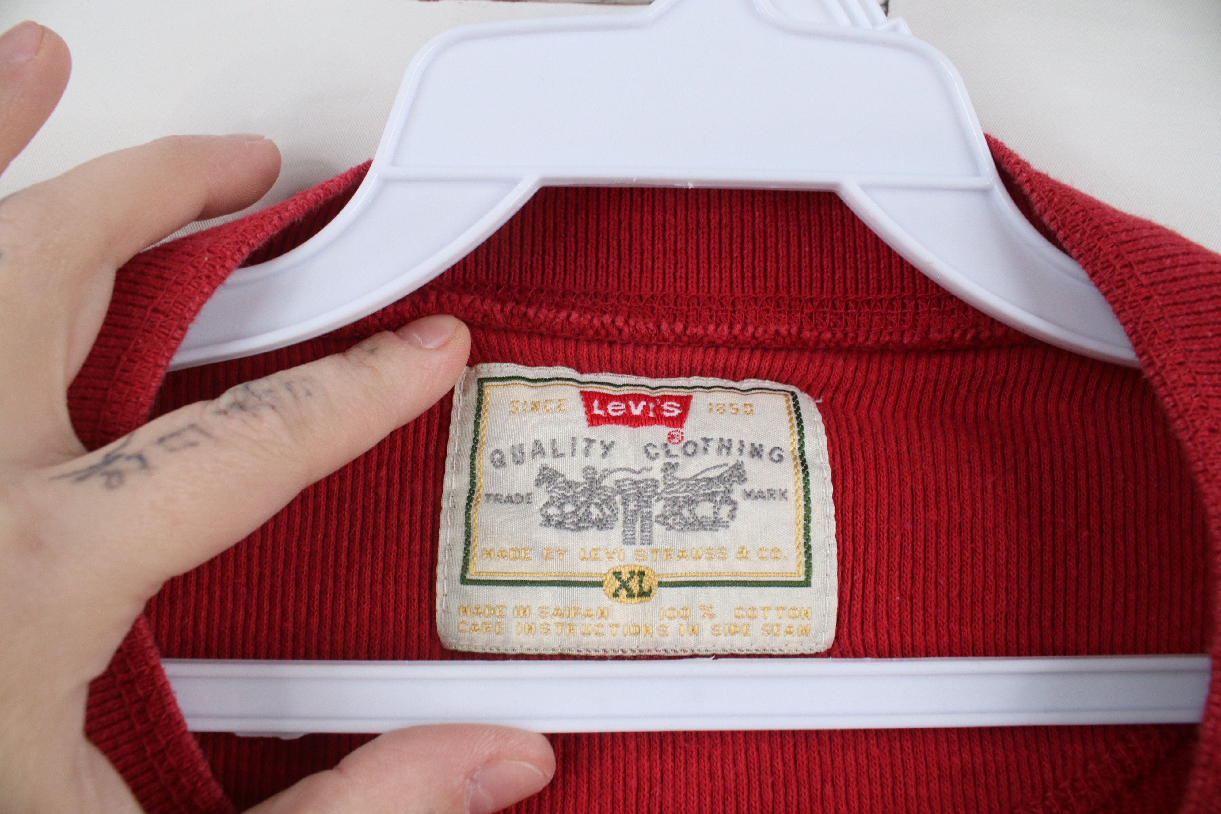 Levi's × Vintage Vintage 90s Levis Ribbed Knit Long Sleeve Henley T-Shirt Size US XL / EU 56 / 4 - 7 Thumbnail