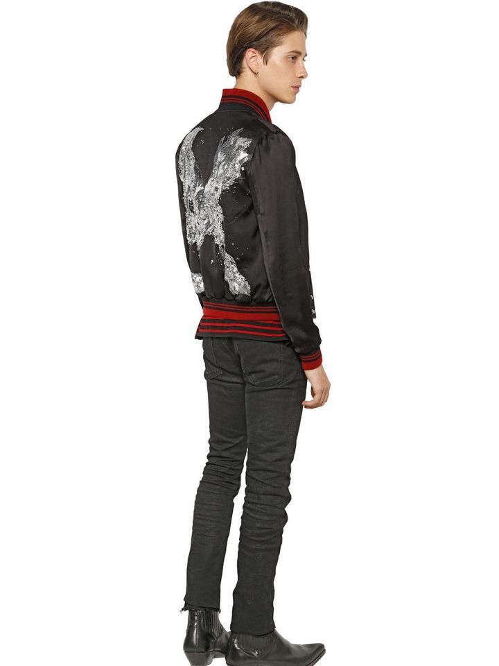 Saint Laurent Paris Black Mr X Sequin Embellished Bomber Jacket Size US S / EU 44-46 / 1 - 3 Thumbnail