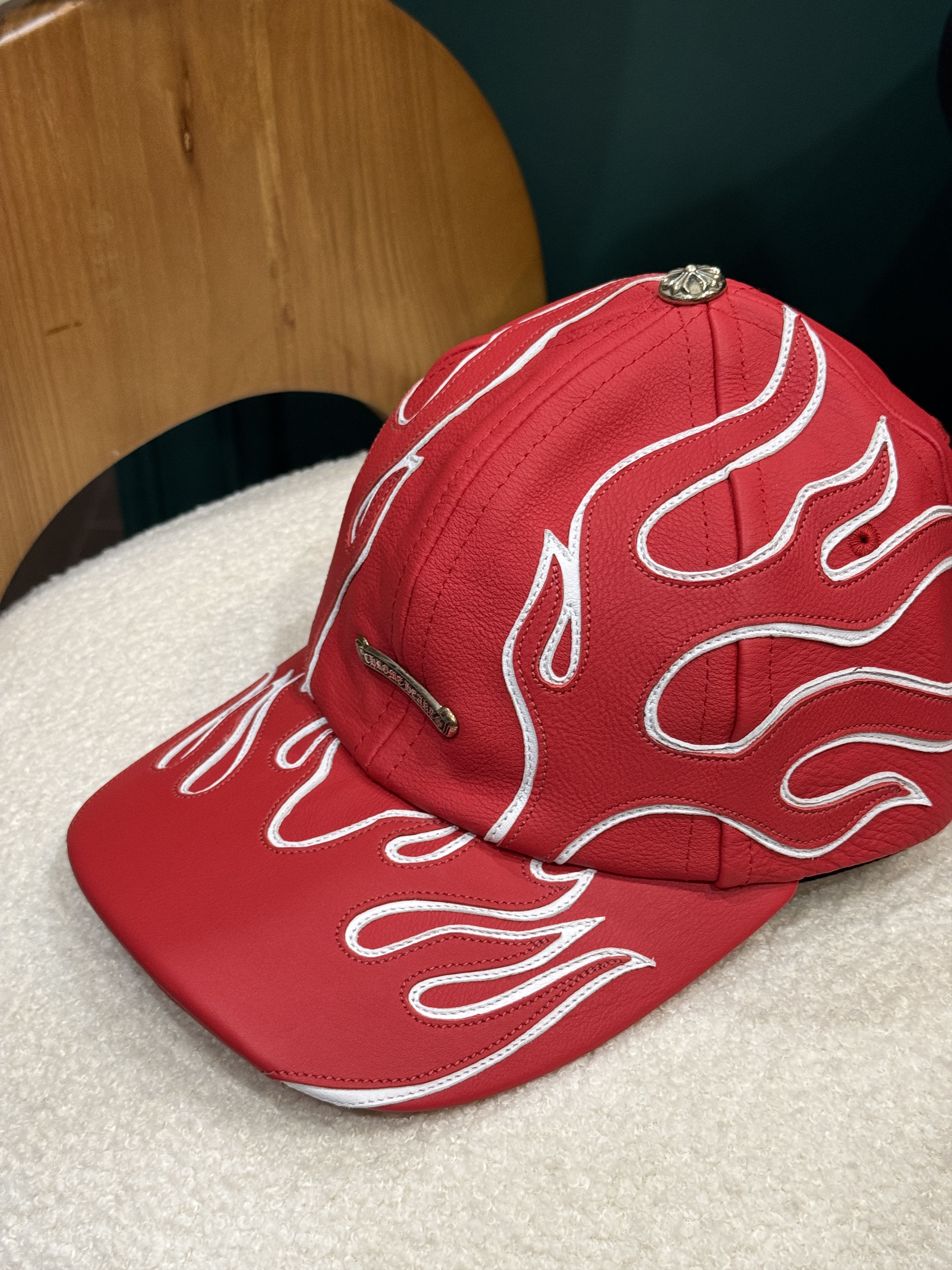 Chrome Hearts Chrome Hearts Red Leather 6 Panel Hat Size ONE SIZE - 4 Thumbnail