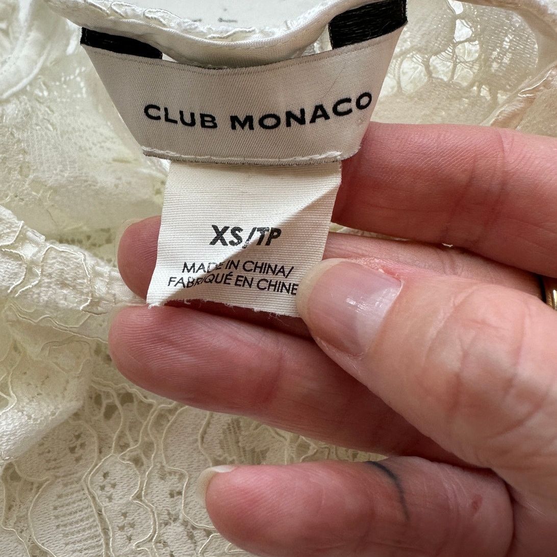 Club Monaco Club Monaco Ivory Lace Keyhole Back Scalloped Hem Blouse XS Size XS / US 0-2 / IT 36-38 - 10 Thumbnail