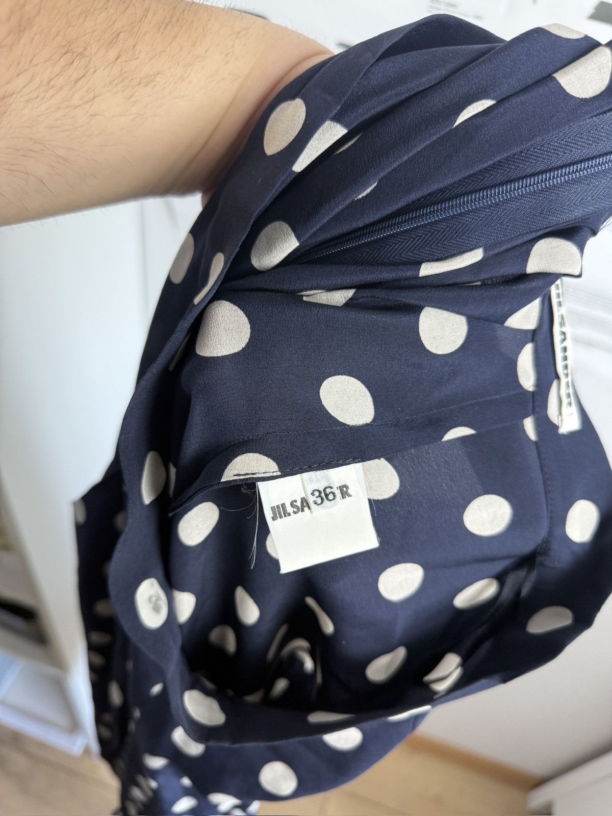 Designer × Jil Sander Vintage y2k Jil Sander polka dot navy silk skirt 36 S luxury Size 25" / US 0 / IT 36 - 8 Thumbnail