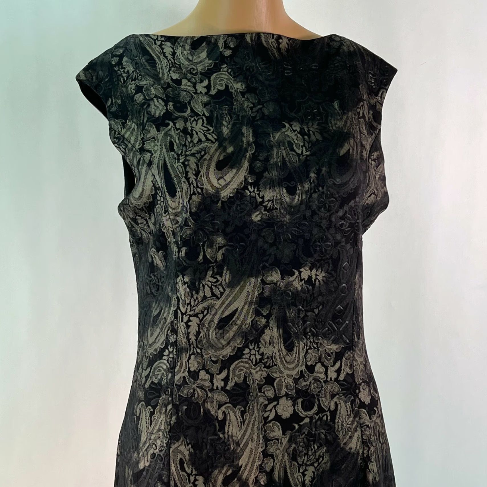 Vintage Tribal Black Midi Dress Womens Paisley Print Boat Neck Sleeveless Stretch 95% Polyester 5% Spandex M Size M / US 6-8 / IT 42-44 - 3 Thumbnail