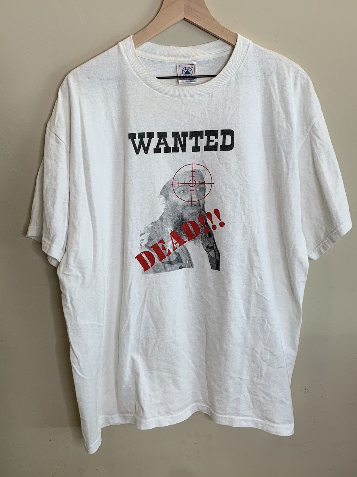 image of Delta Vintage Osama Bin Laden Wanted Dead Terrorist T-Shirt in White/Red/Black, Men's (Size XL)