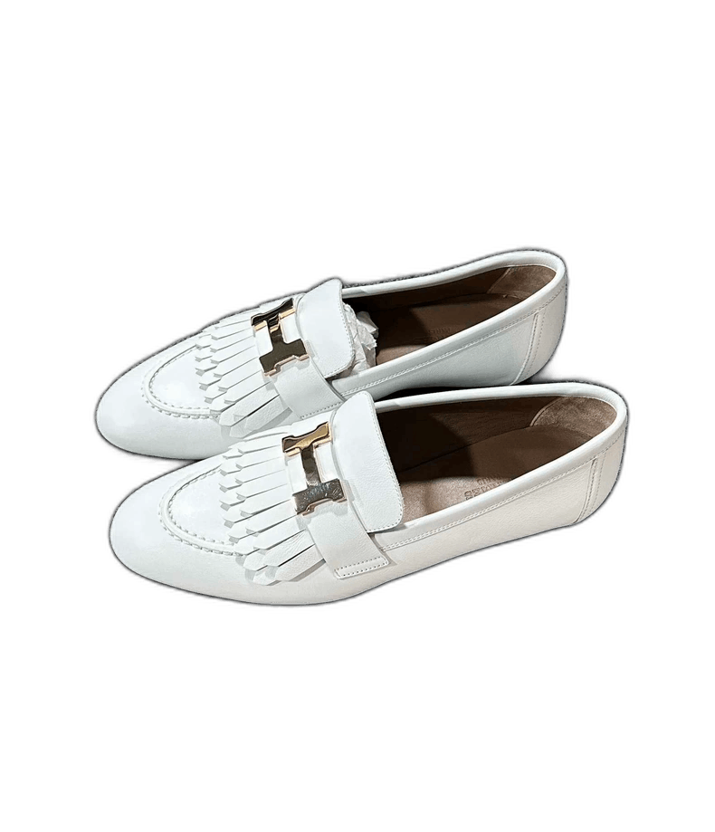 Hermes White H Buckle Loafers with Fringes-2506 Size US 5 / IT 35 - 1 Thumbnail
