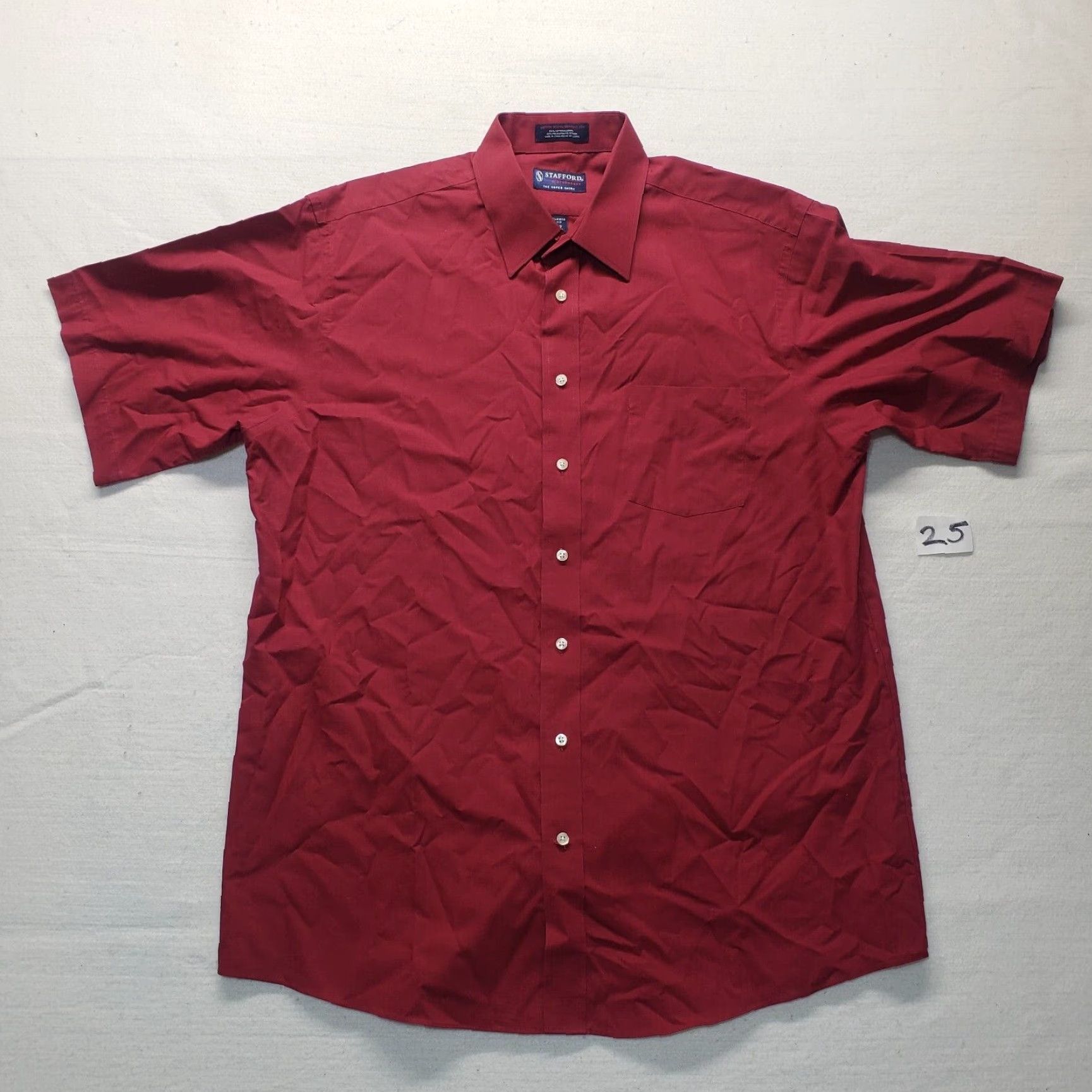 Stafford Stafford Dress Shirt Long Sleeve Red 17 Mens Button Up Solid Cotton Blend 55% Cotton 45% Polyester Regular Style Preppy Size US XL / EU 56 / 4 - 2 Thumbnail