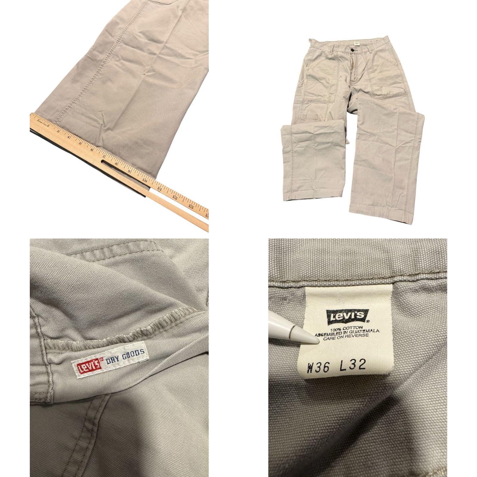 Levi's VINTAGE Levi's Dry Goods Pants Mens Beige Cargo Baggy 36x32 90s Skate Straight Canvas 5-Pocket Jeans Style Mens Size US 36 / EU 52 - 10 Thumbnail