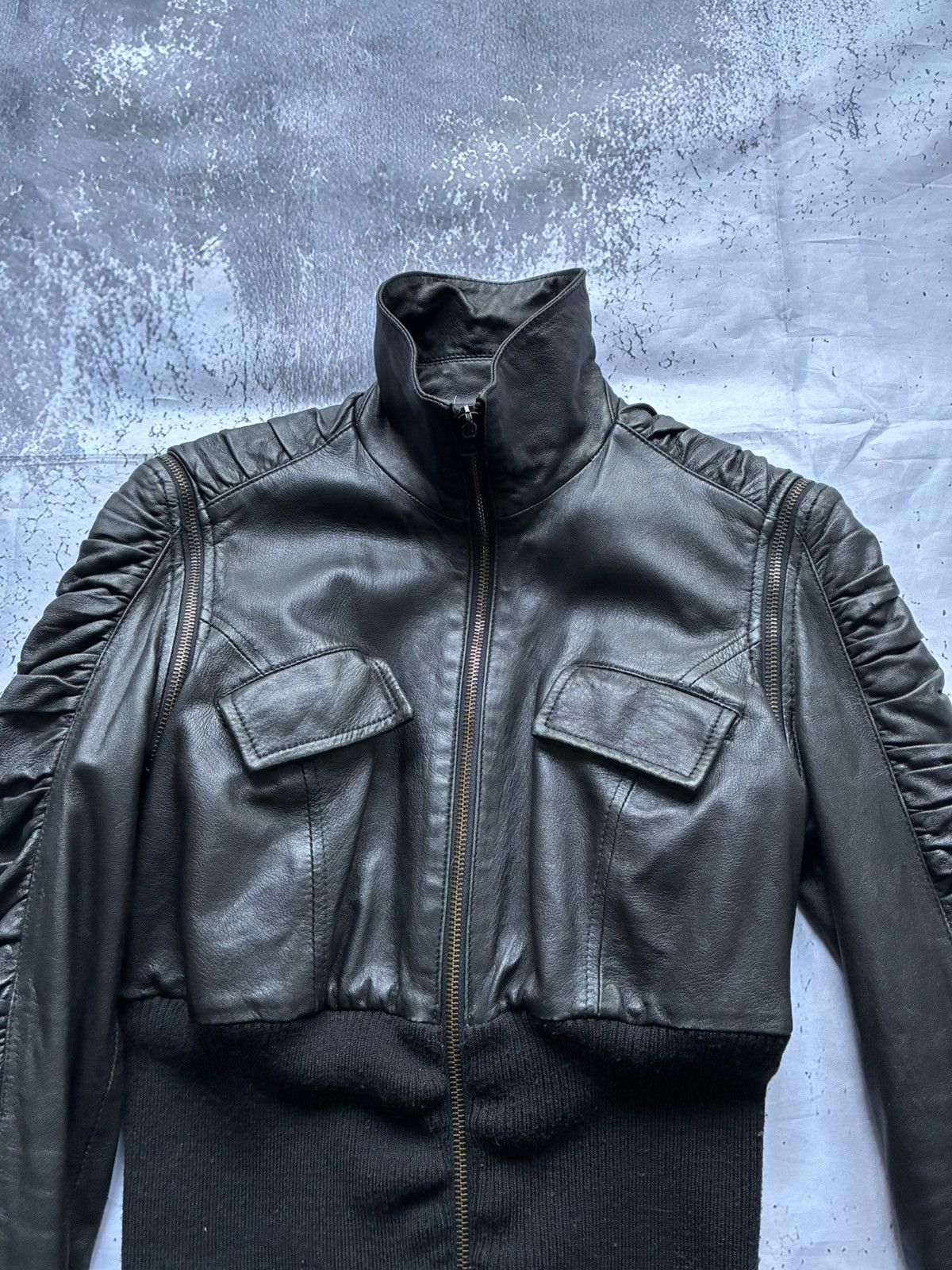 Dolce & Gabbana 2000s Dolce & Gabbana Plissé Hybrid Leather Jacket Size US XS / EU 42 / 0 - 16 Thumbnail