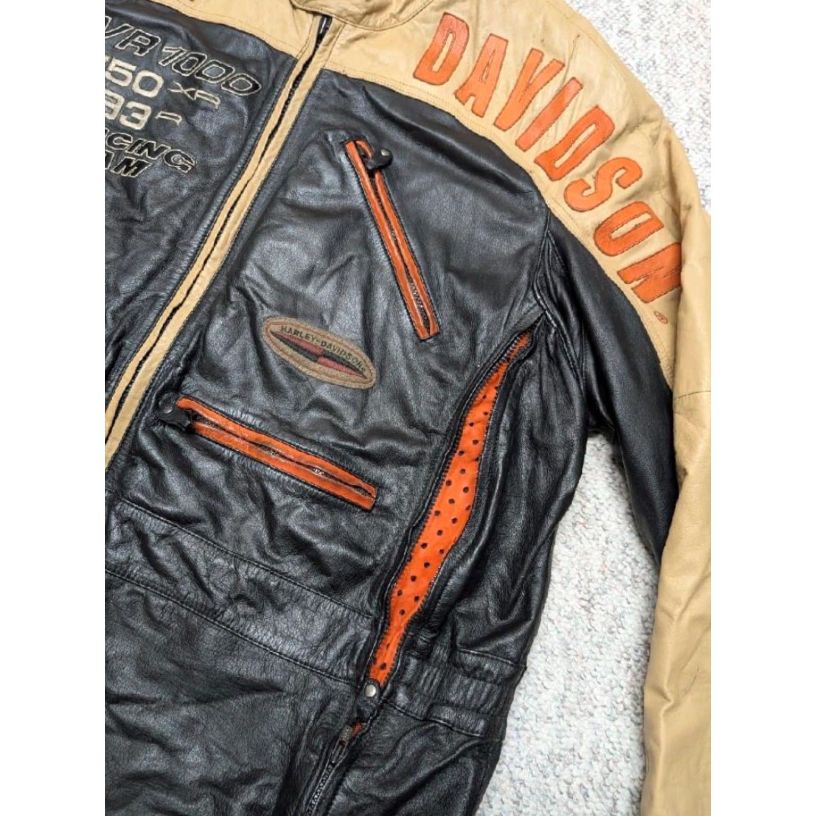 Harley Davidson VINTAGE Harley-Davidson leather Motorcycle Jacket 3XL Mens Black Racing Team cafe racer Size US XXL / EU 58 / 5 - 7 Thumbnail