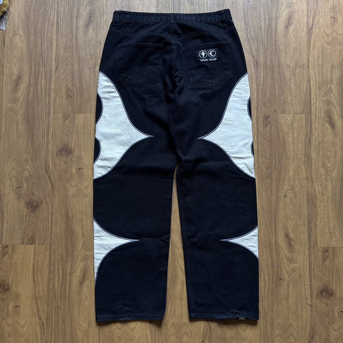 Japanese Brand × Thug Club Thug Club Leather Denim Pants Size US 33 - 2 Thumbnail