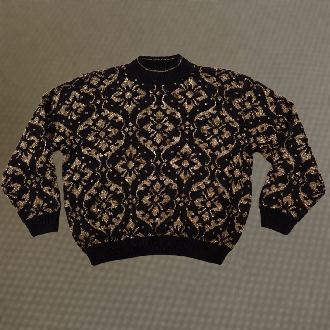 Vintage VINTAGE Alfred Dunner Sweater Womens Large Black Gold Shimmer 90s Made in USA Size L / US 10 / IT 46 - 1 Thumbnail