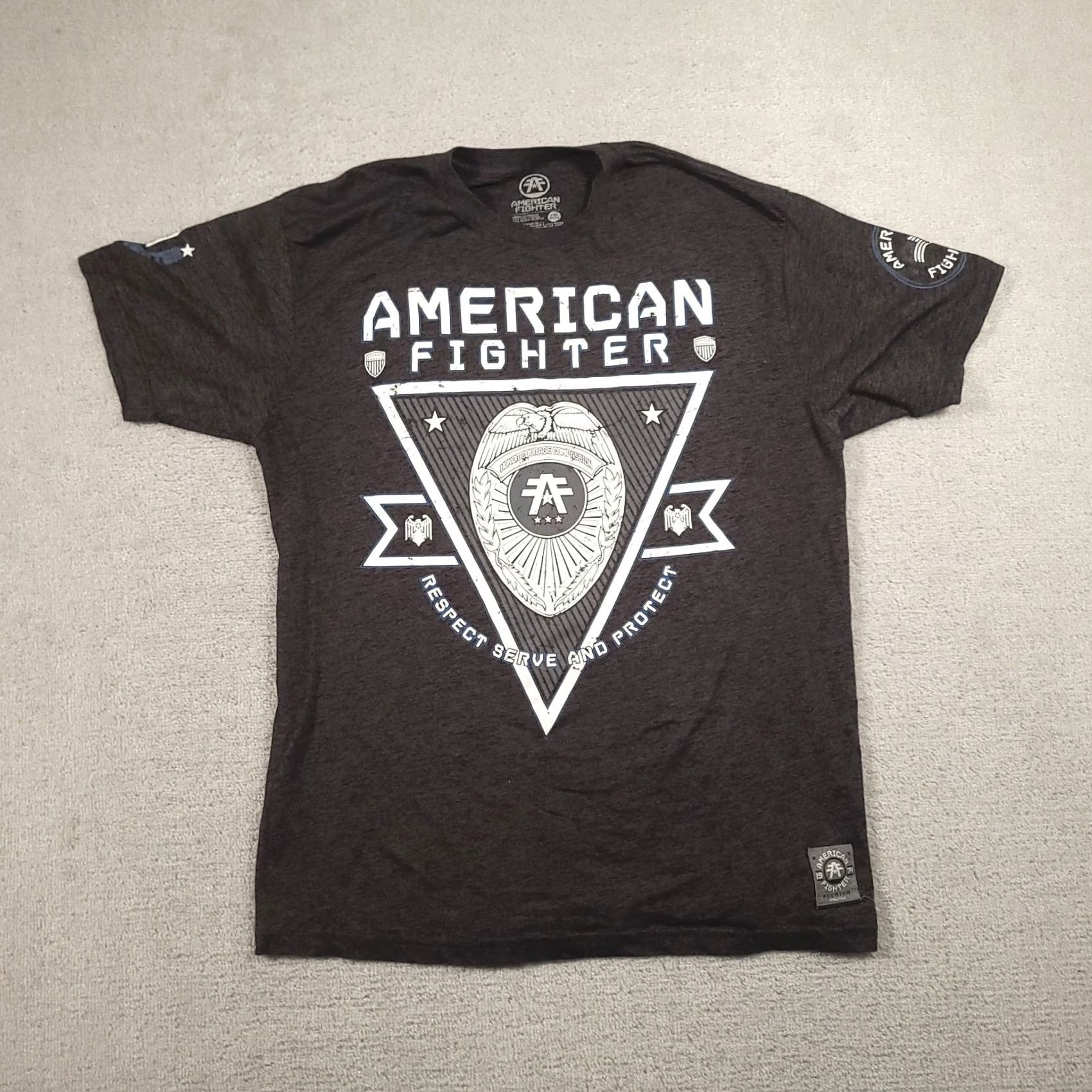 Vintage American Fighter Tee Mens Size 3XL Graphic Short Sleeve Black Crew Neck T-Shirt Size US 39 - 2 Thumbnail