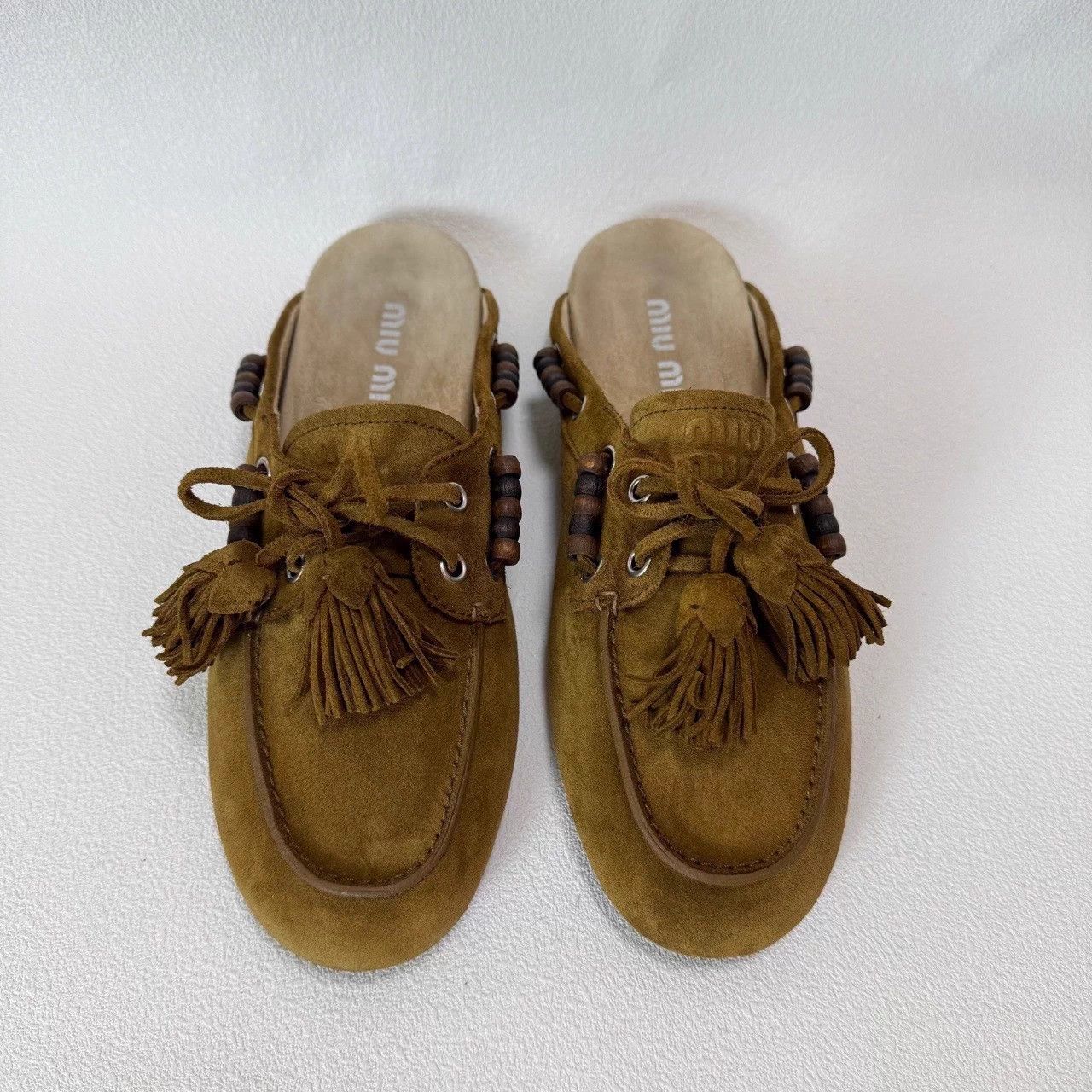 Miu Miu MIU MIU Suede Beaded Tassel Slip-on Mules Size US 8 / IT 38 - 1 Thumbnail