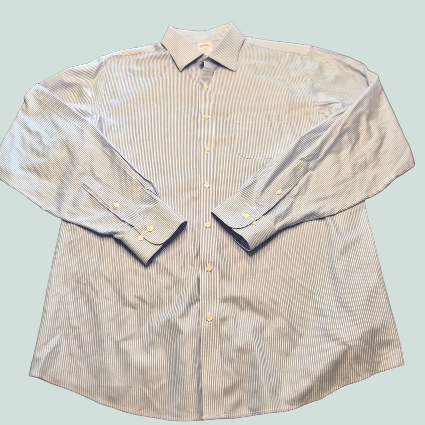 Brooks Brothers Brooks Brothers Dress Shirt Mens 17 Regent Fit Non Iron Supima Blue White G193 Size 46R - 1 Thumbnail