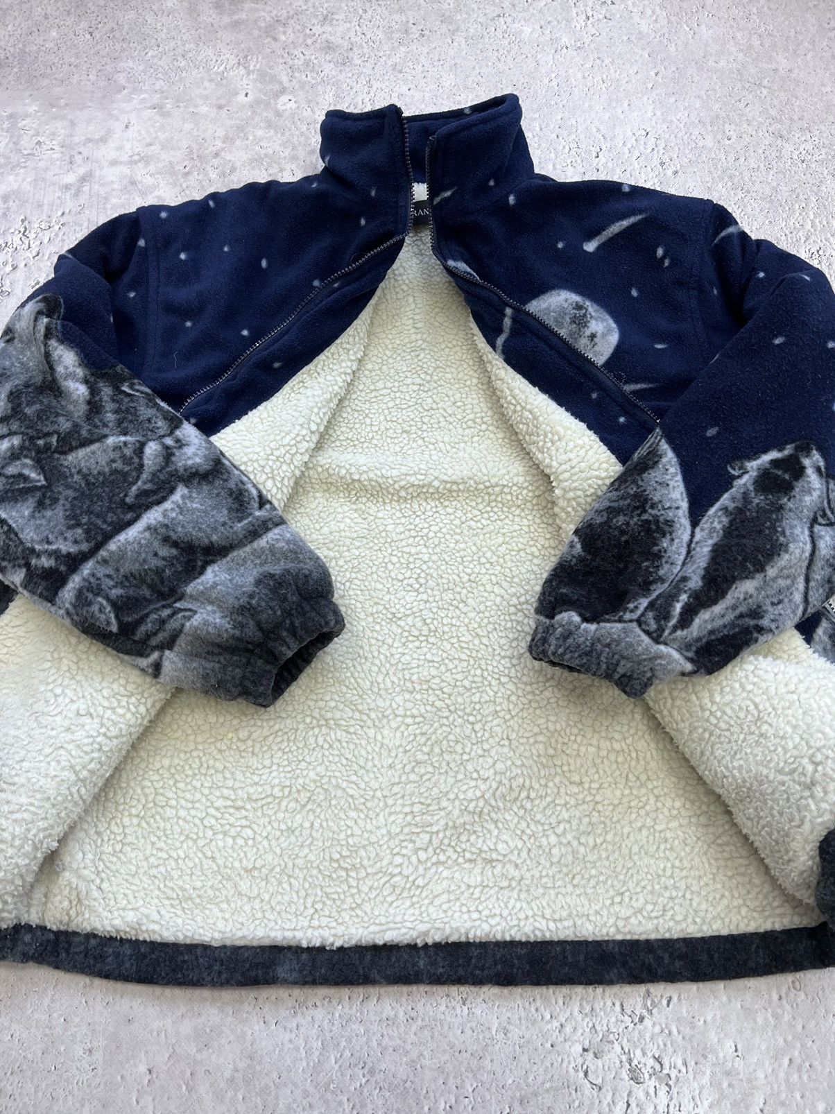 Vintage × Woolf Vintage Sherpa Animal Wolf Overprint Polar Fleece Jacket Size US L / EU 52-54 / 3 - 8 Thumbnail