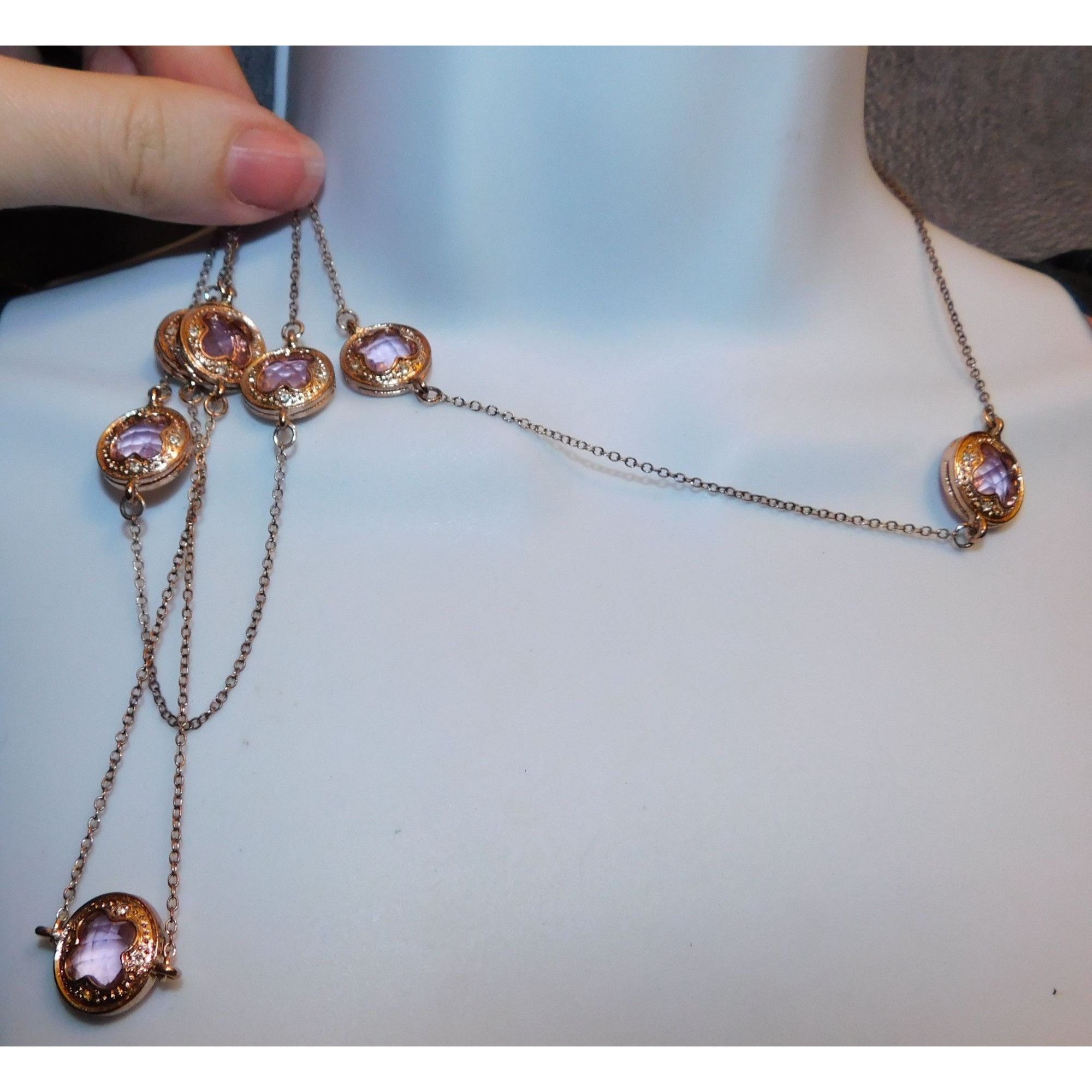 Other Whimsical Pink Gemmed Rose Gold Tone Statement Necklace Size ONE SIZE - 5 Thumbnail