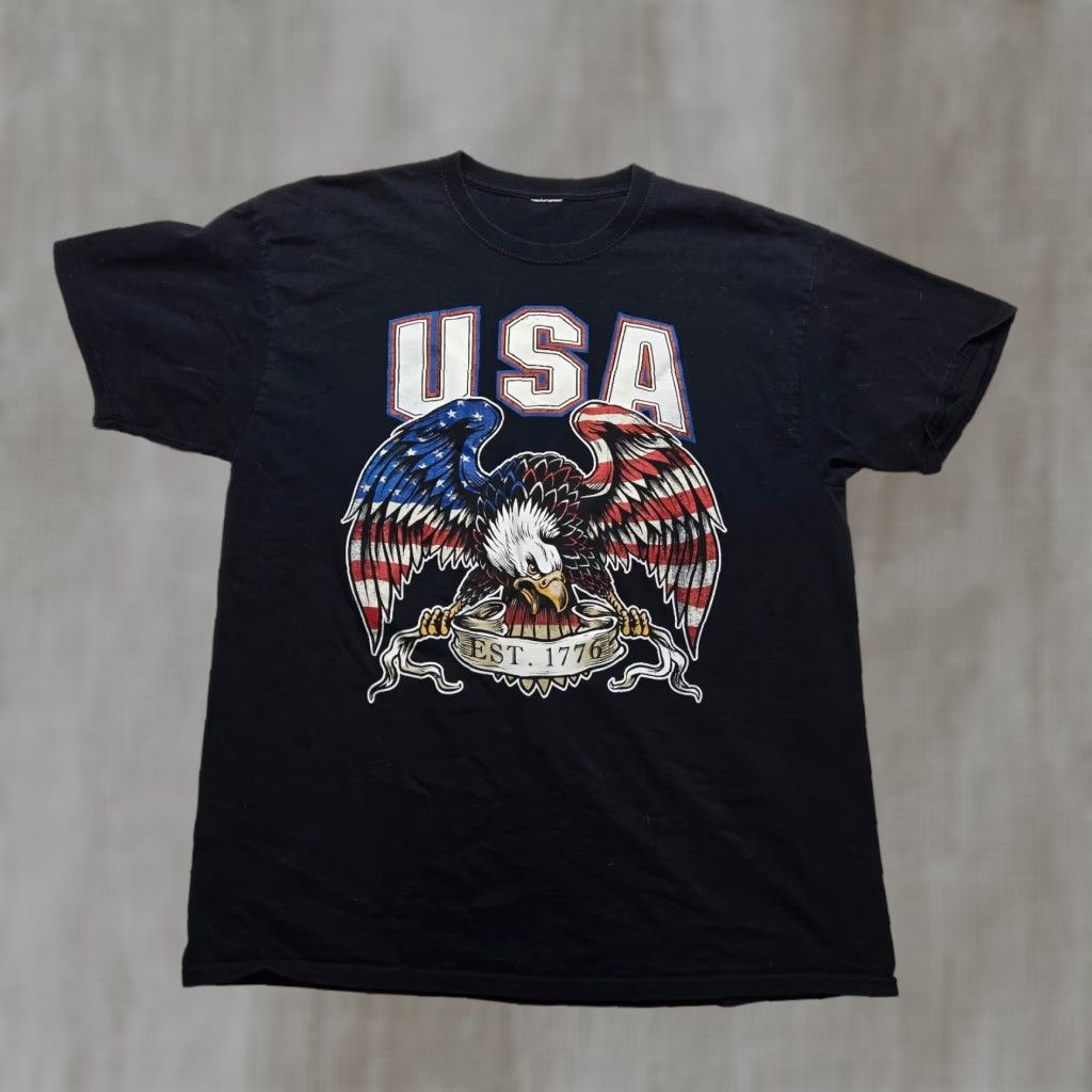 Vintage Patriotic Shirt USA Flag 1776 Forth July Adult XL Black T-Shirt Size US XL / EU 56 / 4 - 1 Thumbnail