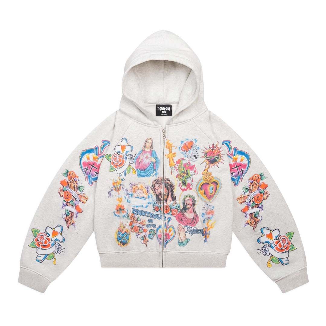Other Righteous Risen King Cropped Zip Up Hoodie Grey Size US XS / EU 42 / 0 - 1 Thumbnail