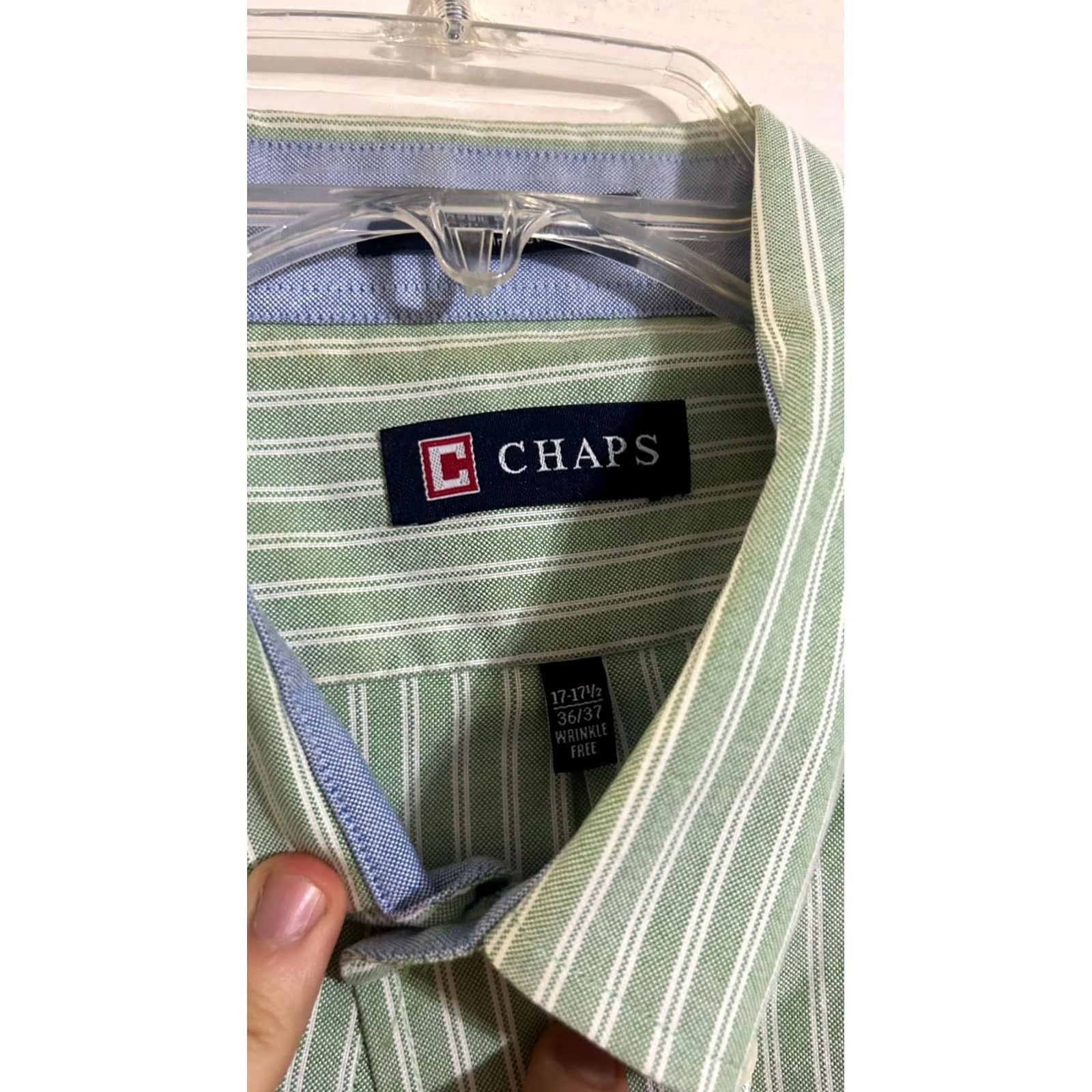 Chaps Chaps Men's Green White Striped Long Sleeve Button Down Shirt Size 17.5 Size US XXL / EU 58 / 5 - 2 Thumbnail