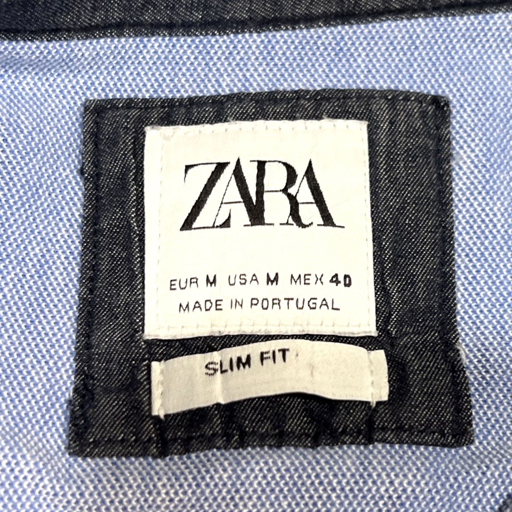 Zara Zara Button-Up Men’s Shirt M Slim Fit Short Sleeve Solid Blue Cotton Woven Casual Travel Modern PreppyMens Size US M / EU 48-50 / 2 - 5 Thumbnail