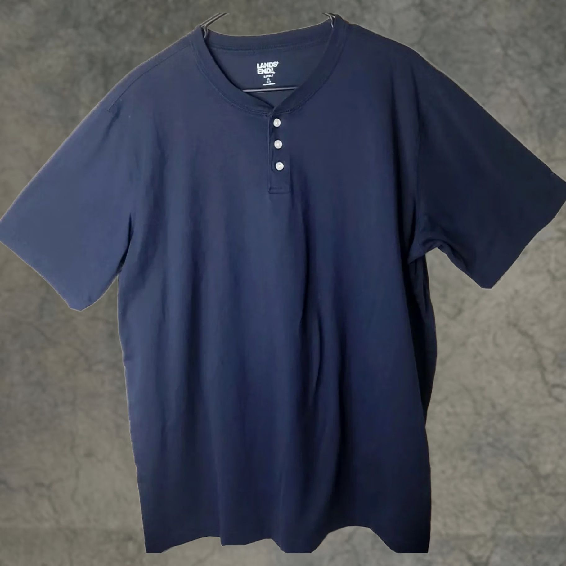 Lands' End VINTAGE Lands End Super Tee T-Shirt Henley Short Sleeve Navy Blue XS? Size US XL / EU 56 / 4 - 1 Thumbnail