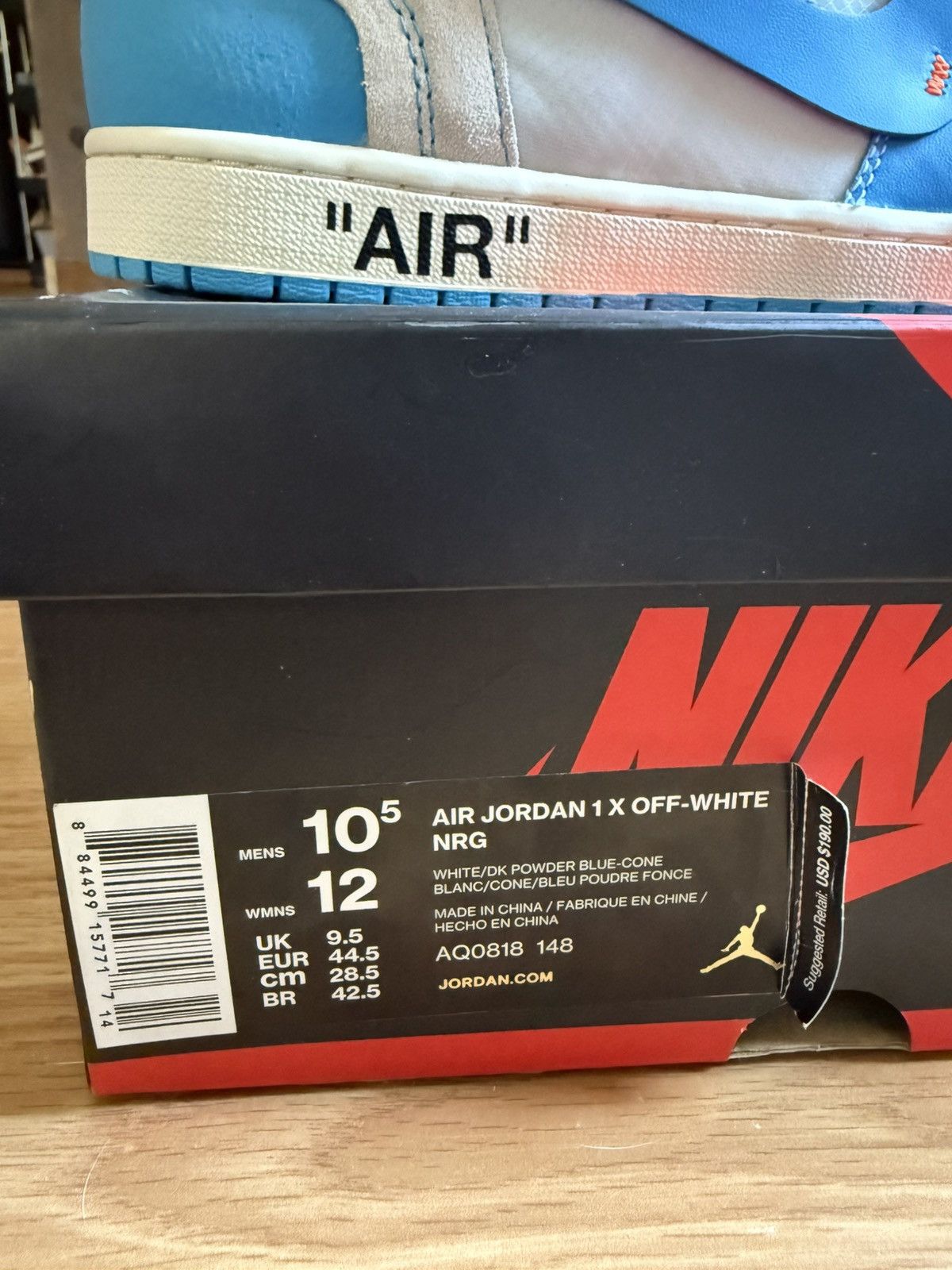 Nike × Off-White Jordan 1 Retro High Off-White University Size US 10.5 / EU 43-44 - 6 Thumbnail