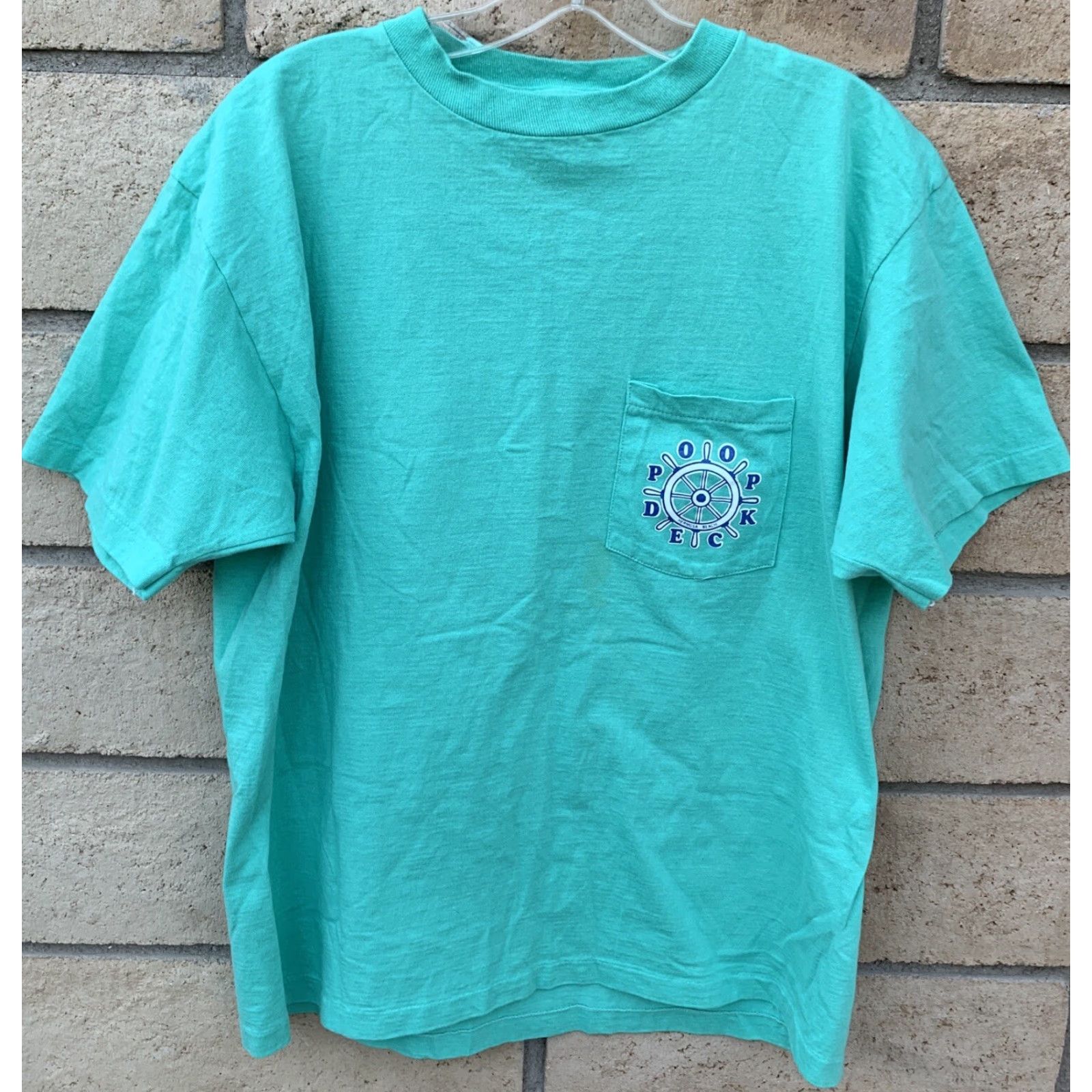 Anvil VINTAGE Anvil T-Shirt Pocket Tee Shirt 80s 1980s Hermosa Beach POOP DECK The ‘88 XL Green Cotton Mens Size US XL / EU 56 / 4 - 7 Thumbnail