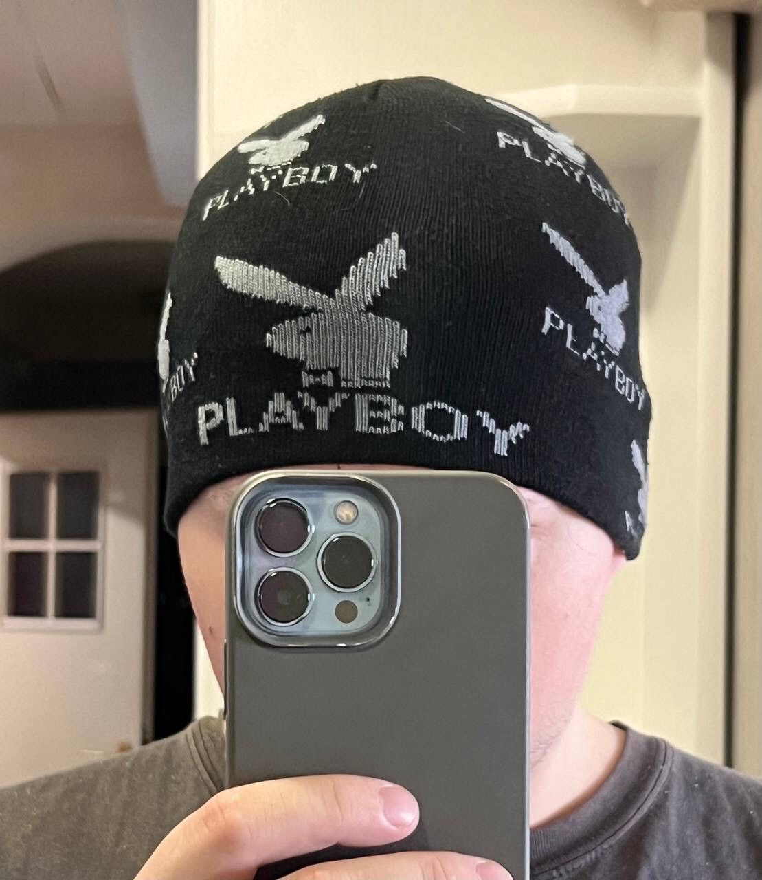 Japanese Brand × Playboy Vintage Playboy Monogram Beanie Hat Full Bunny Black Y2K Size ONE SIZE - 5 Thumbnail