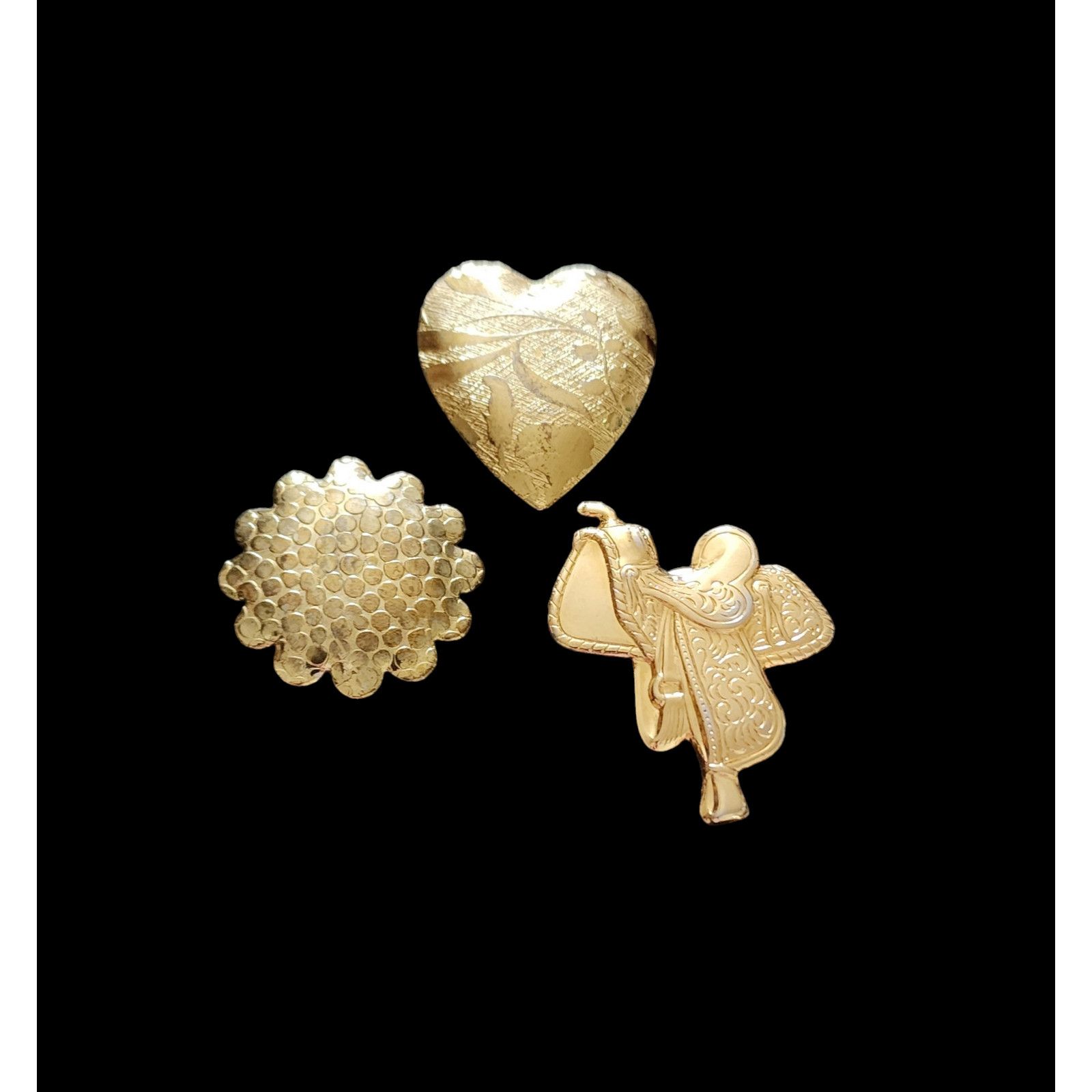 Other Vintage button covers gold tone saddle, heart, and sun Size ONE SIZE - 1 Thumbnail