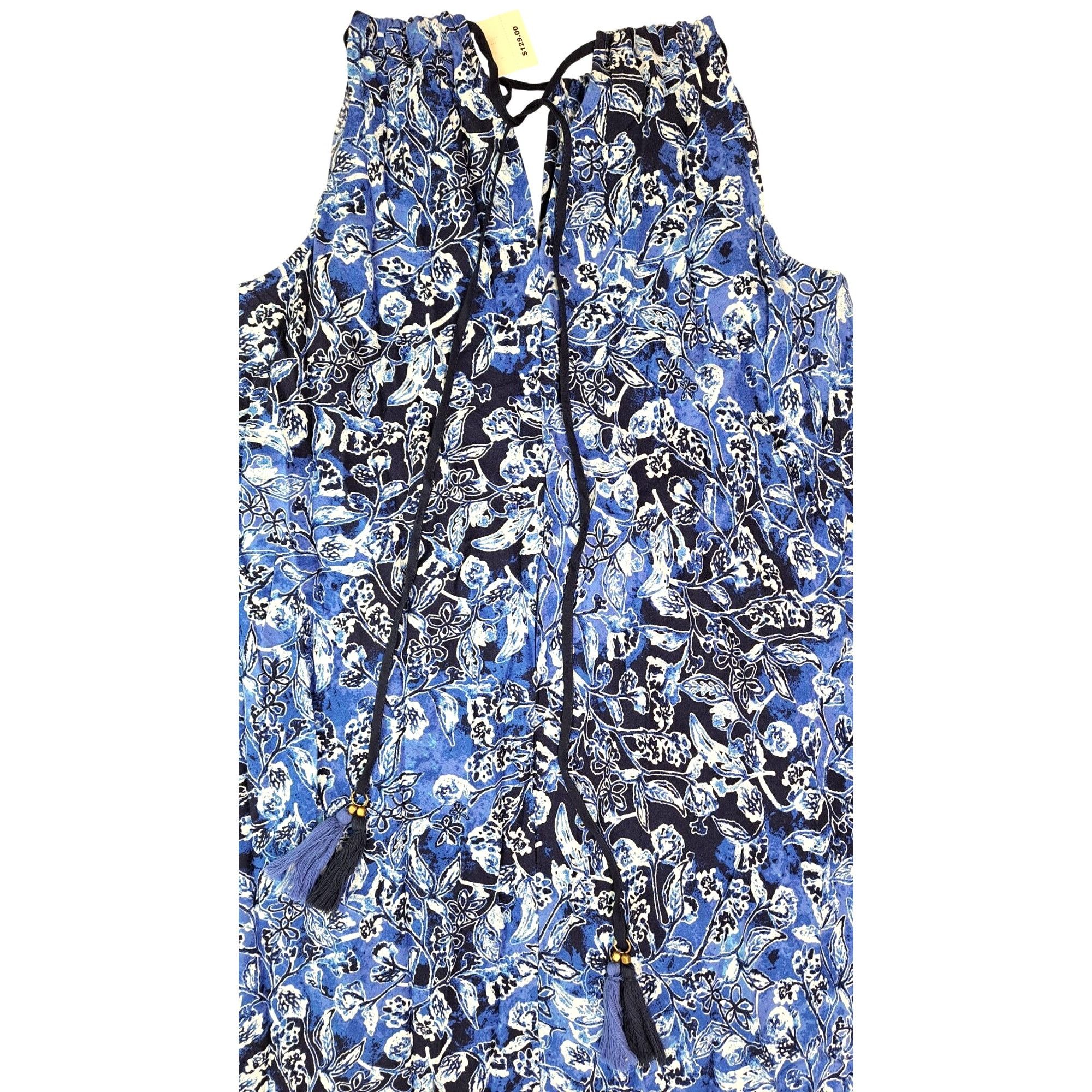 Lucky Brand Lucky Brand Blue Floral Halter Maxi Dress Adjustable Tassels Size L / US 10 / IT 46 - 4 Thumbnail