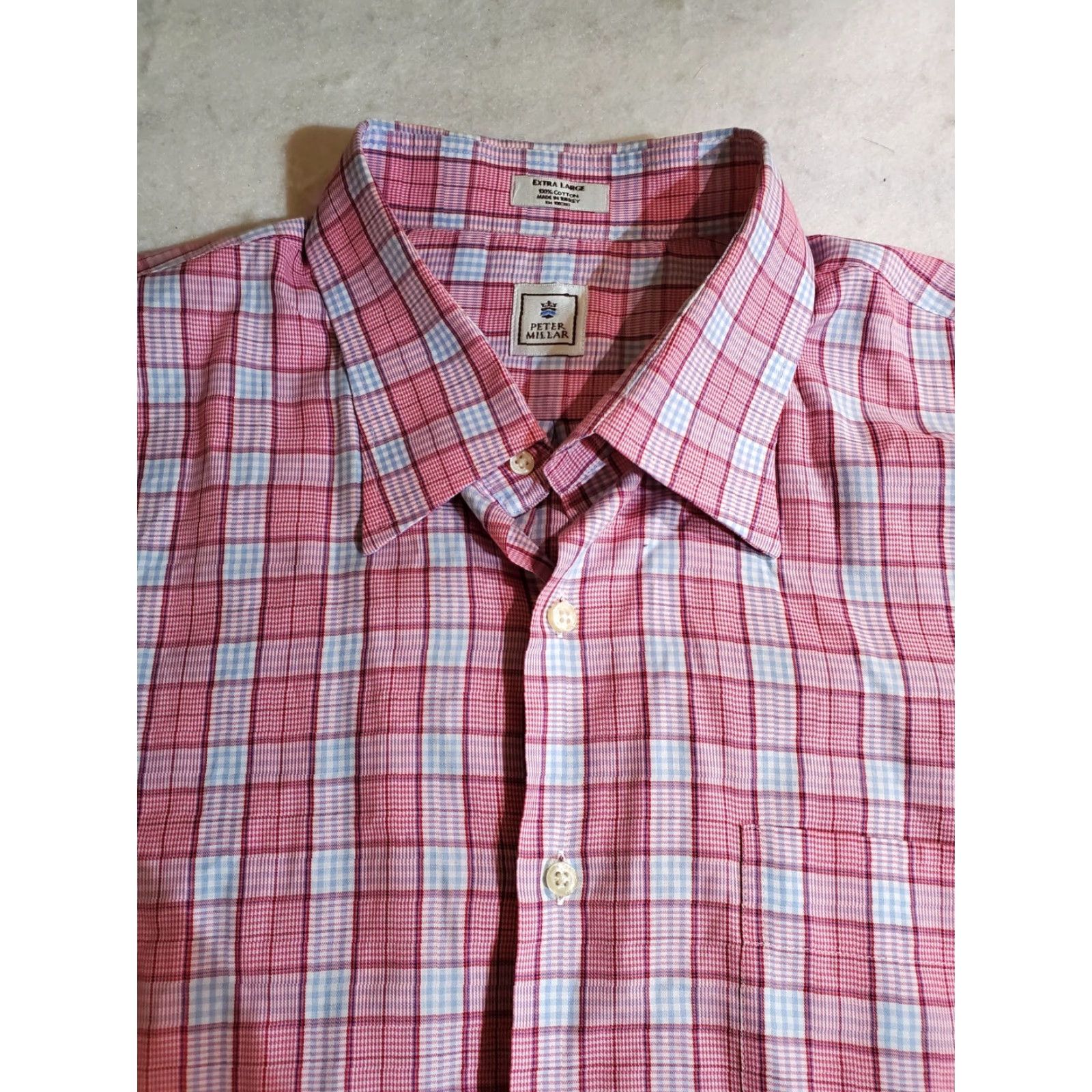Peter Millar Peter Millar Signature Plaid Button-Up Dress Shirt Mens XL Pink/White Long Sleeve Casual Cotton Button-Down Collared Preppy Style Size 46R - 6 Thumbnail