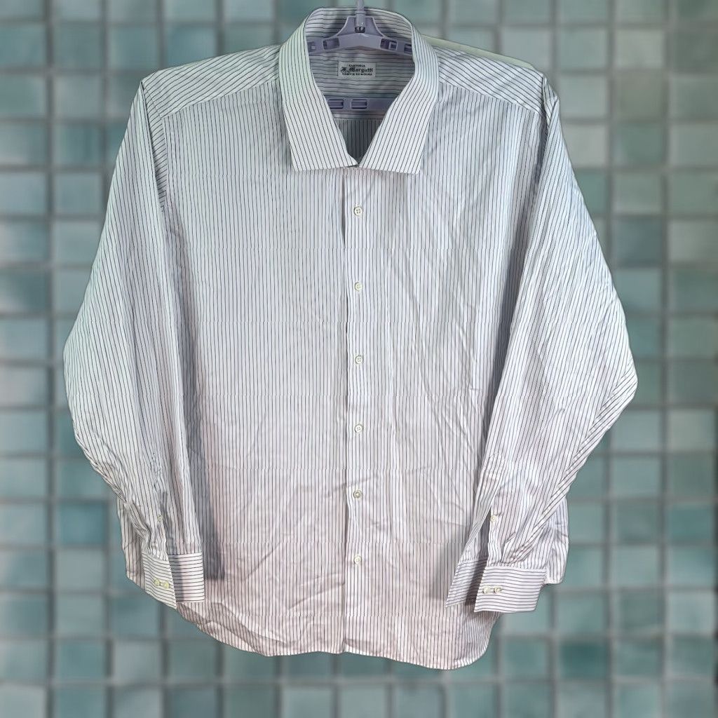 Vintage VINTAGE Sartoria F-Margutti Men's Shirt Casual 4XL Cotton White Blue Striped 90s Button-Up Size US XXL / EU 58 / 5 - 1 Thumbnail