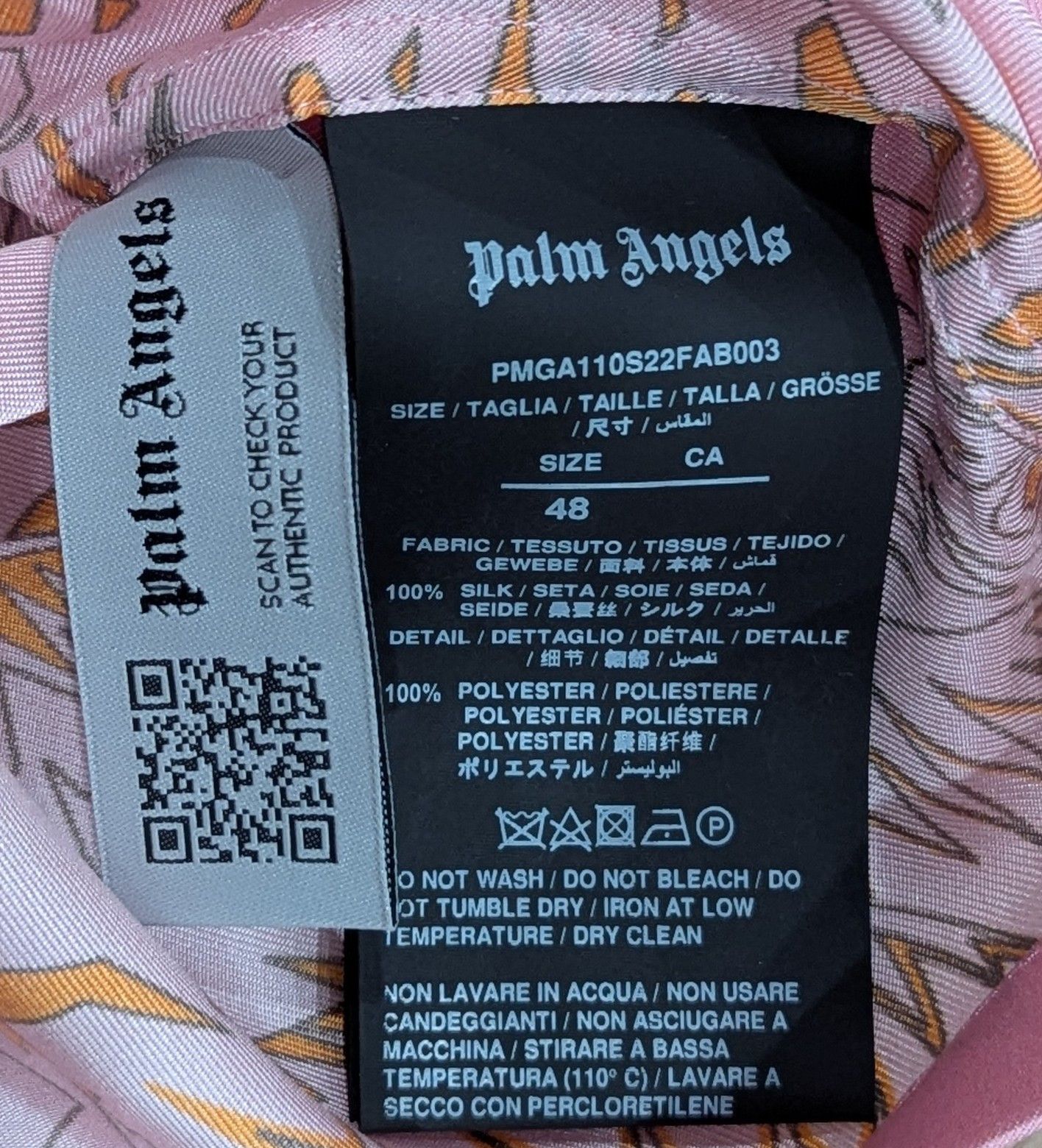 Palm Angels PALM ANGELS Palm Print Silk Button Up Shirt Pink/Gold 48 Size US M / EU 48-50 / 2 - 5 Thumbnail