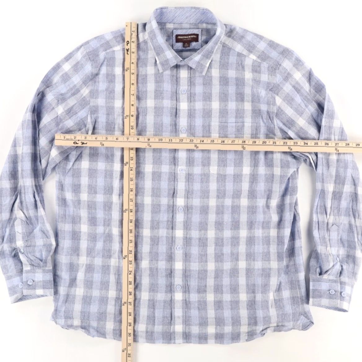 Johnston & Murphy Johnston & Murphy Linen Cotton Blend Plaid Long Sleeve Button Up Shirt Blue Men XL Size US XL / EU 56 / 4 - 3 Thumbnail