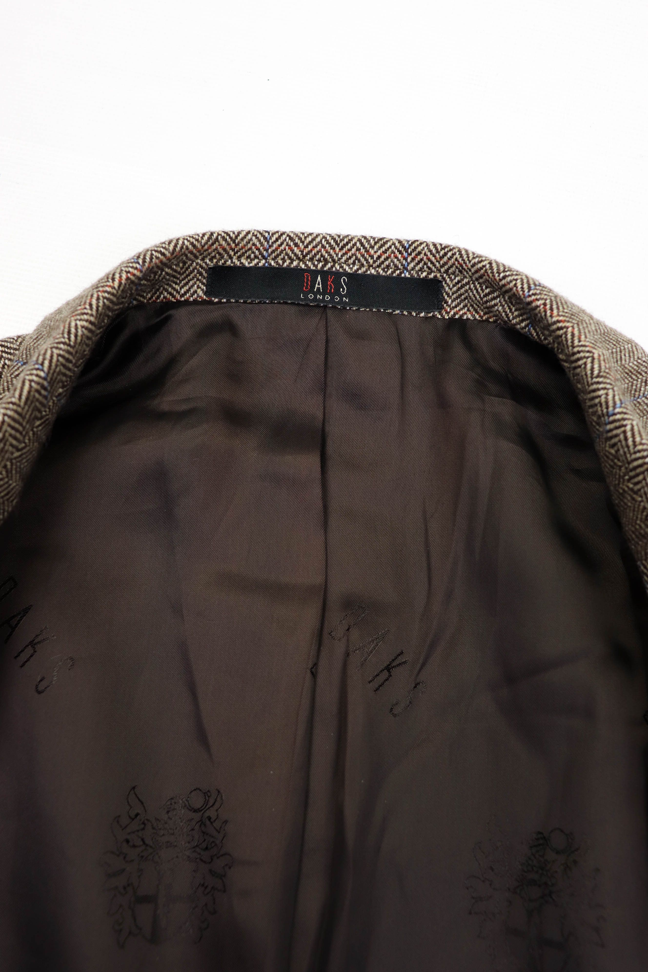 DAKS DAKS Beige Herringbone Tweed Wool Sport Coat Blazer Jacket Size 46R - 11 Thumbnail