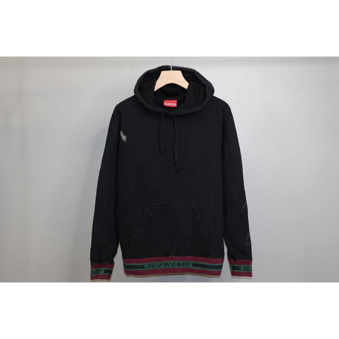 Supreme Supreme Striped Rib Hoodie Black Bleached Box Logo Tag M Size US M / EU 48-50 / 2 - 1 Thumbnail