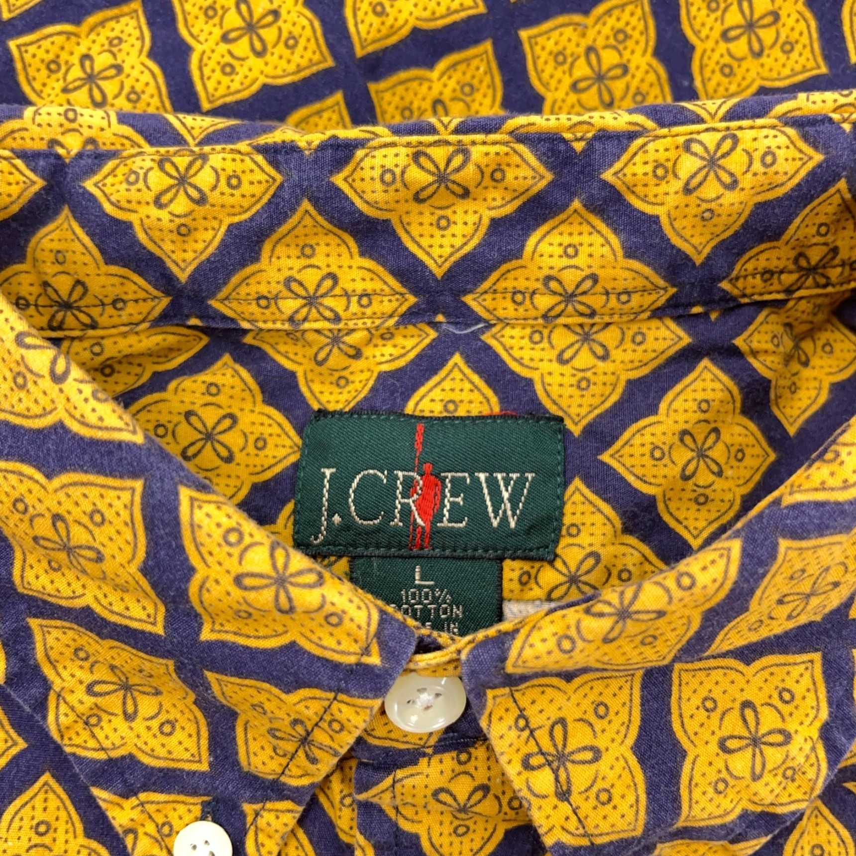 J.Crew VINTAGE J.CREW Button-Up Shirt Men Large Yellow Geometric 90s Linen Cotton Button-Down Classic Fit Mens Size US L / EU 52-54 / 3 - 4 Thumbnail