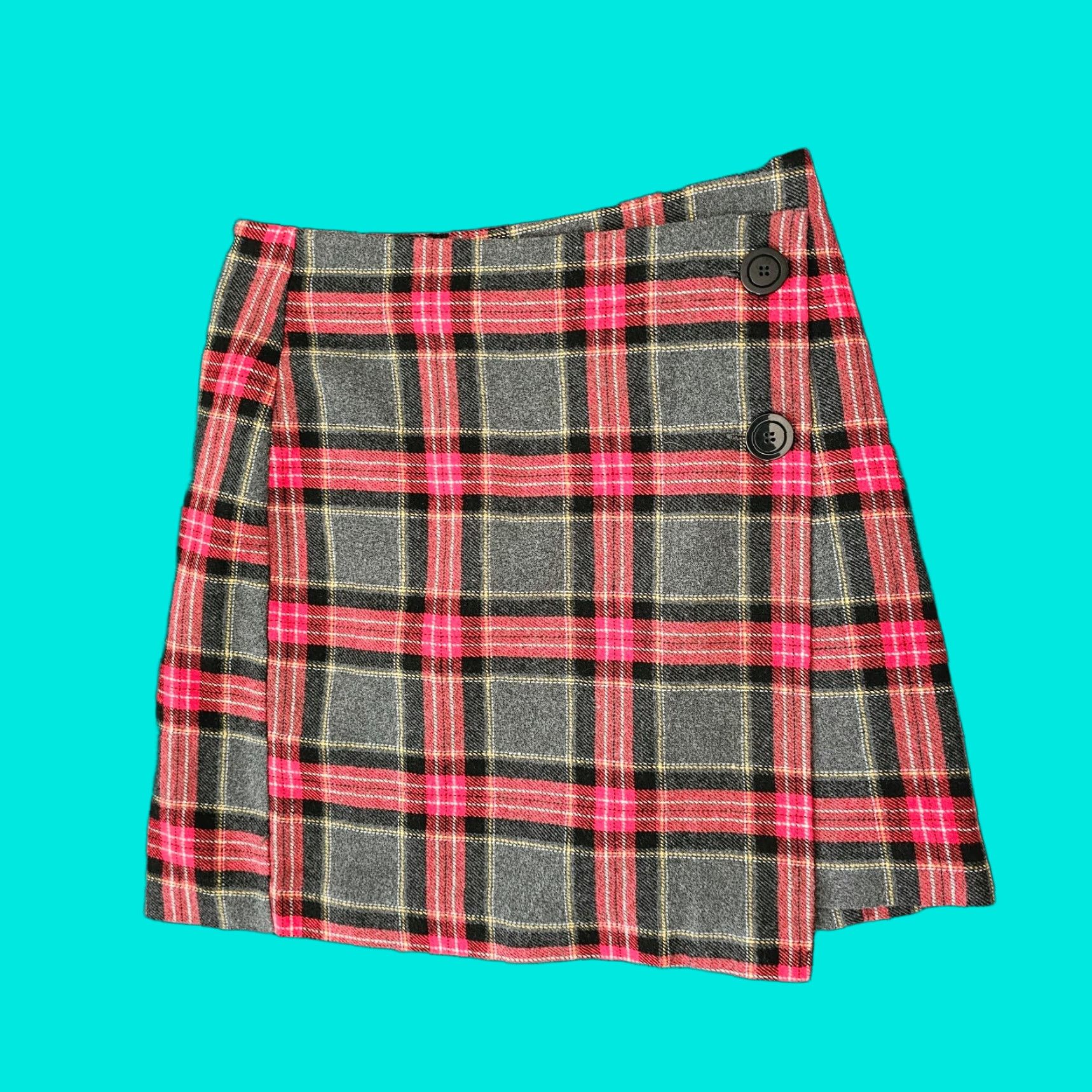 H&M H&M Mini Skirt Red Black Plaid, Women's, Size 4, Short, School Theme, Casual, Regular, Button Accents, Fall/Spring/YR, Womens Size 27" / US 4 / IT 40 - 1 Thumbnail