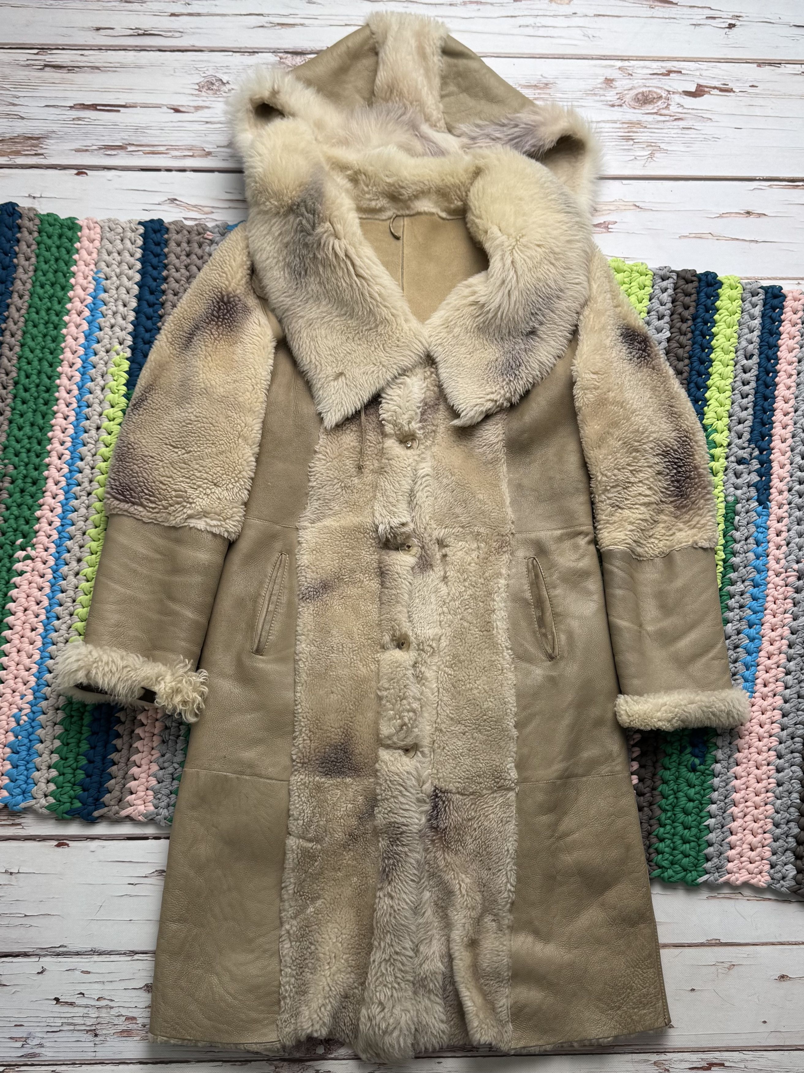Vintage Vintage Real Sheepskin Hooded Coat (ET1)(D15) Size XL / US 12-14 / IT 48-50 - 6 Thumbnail