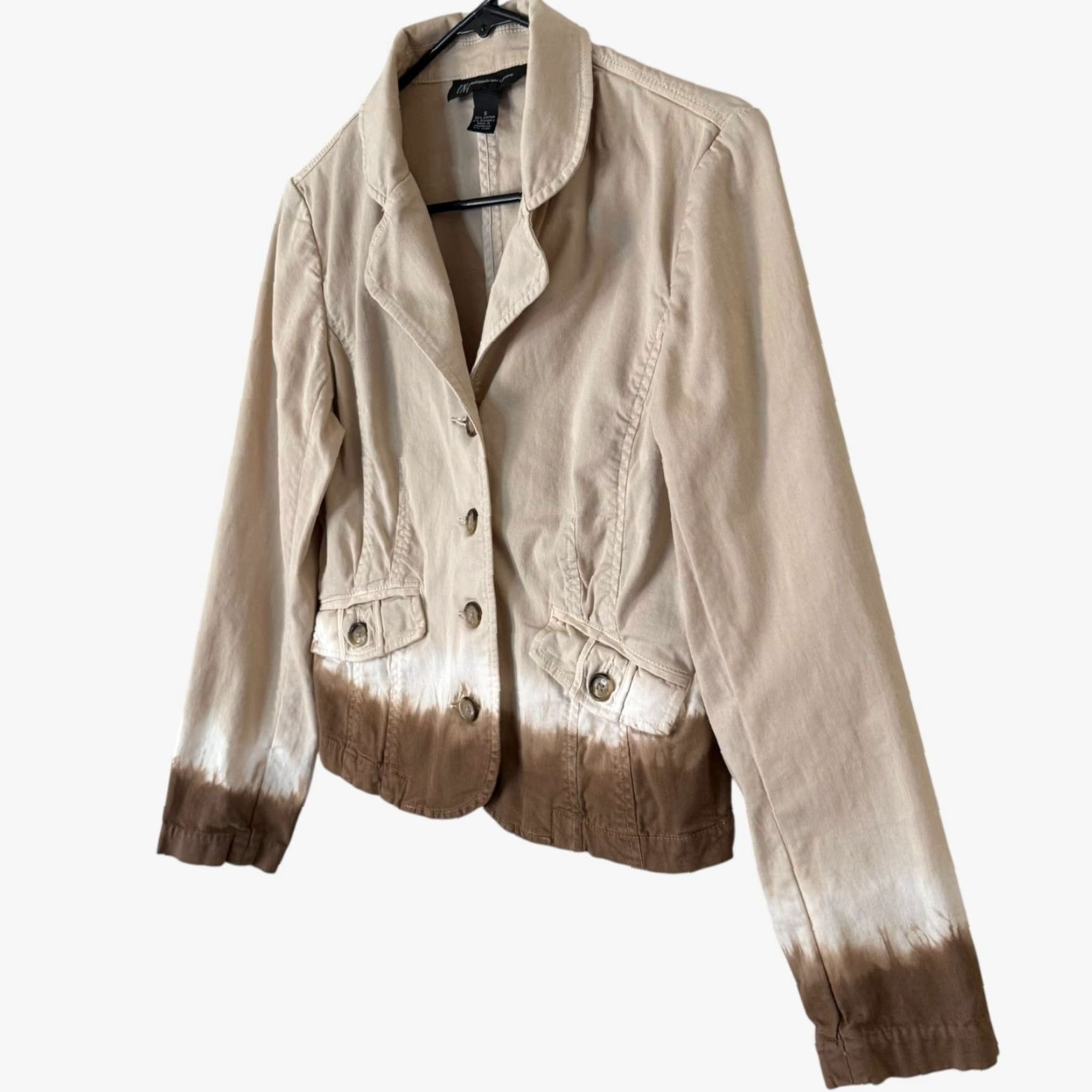 Vintage VINTAGE I.N.C. International Concepts Women's Jacket S Beige Ombre Tie-Dye Cotton Long Sleeve Casual Winter Size S / US 4 / IT 40 - 2 Thumbnail